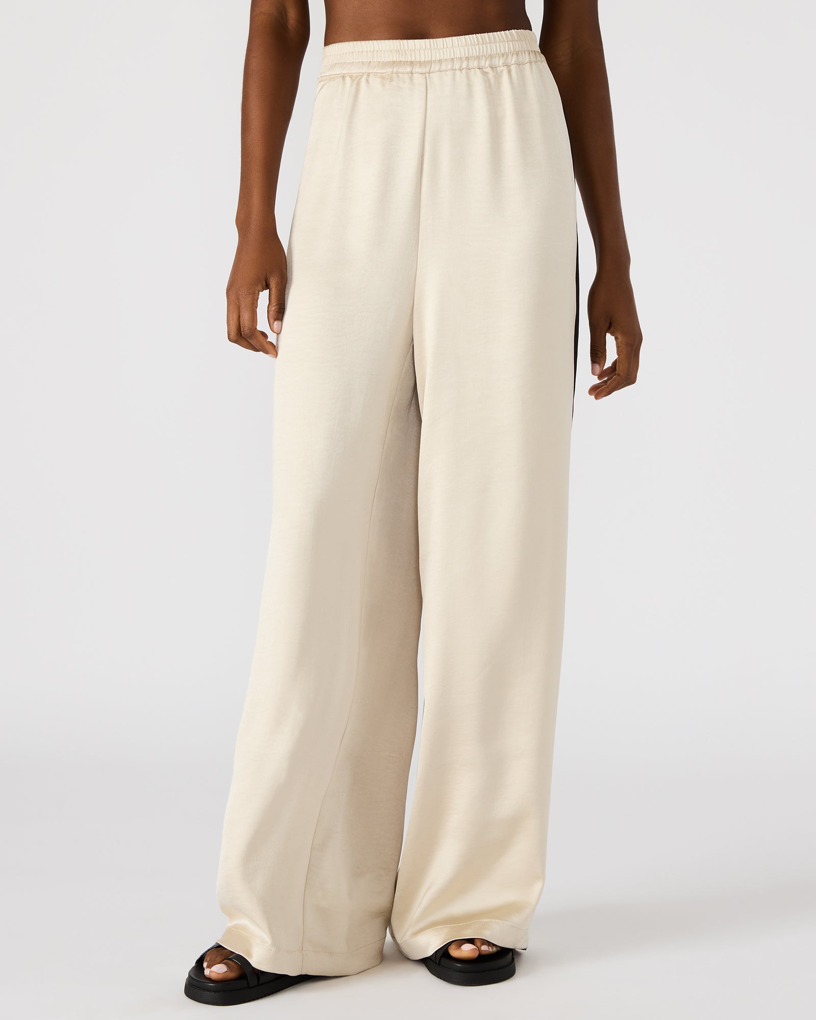 Front view of Moxie pull-on pants showcasing contrast panel design.