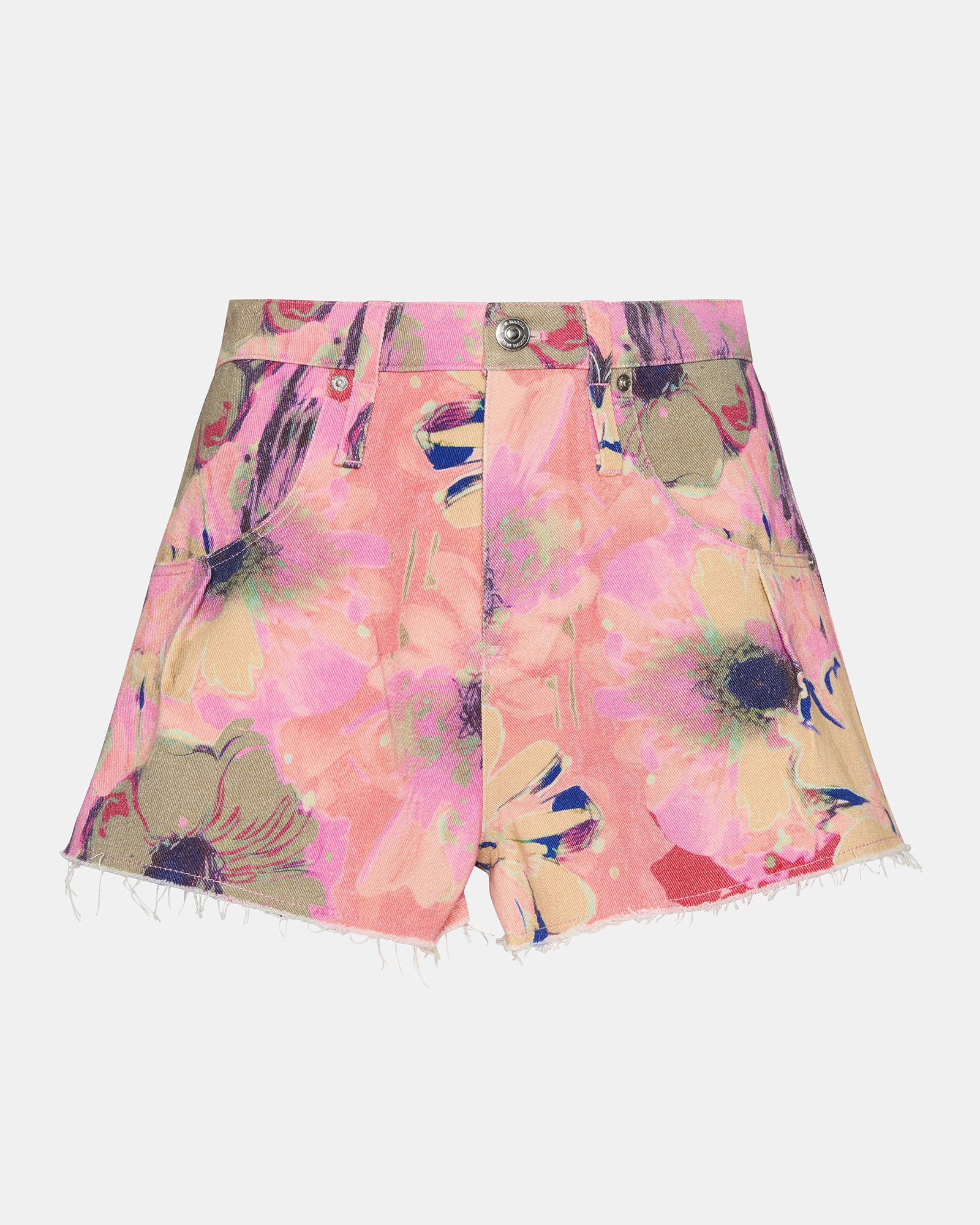 Back view of Damiani shorts, featuring zipper and button closure.