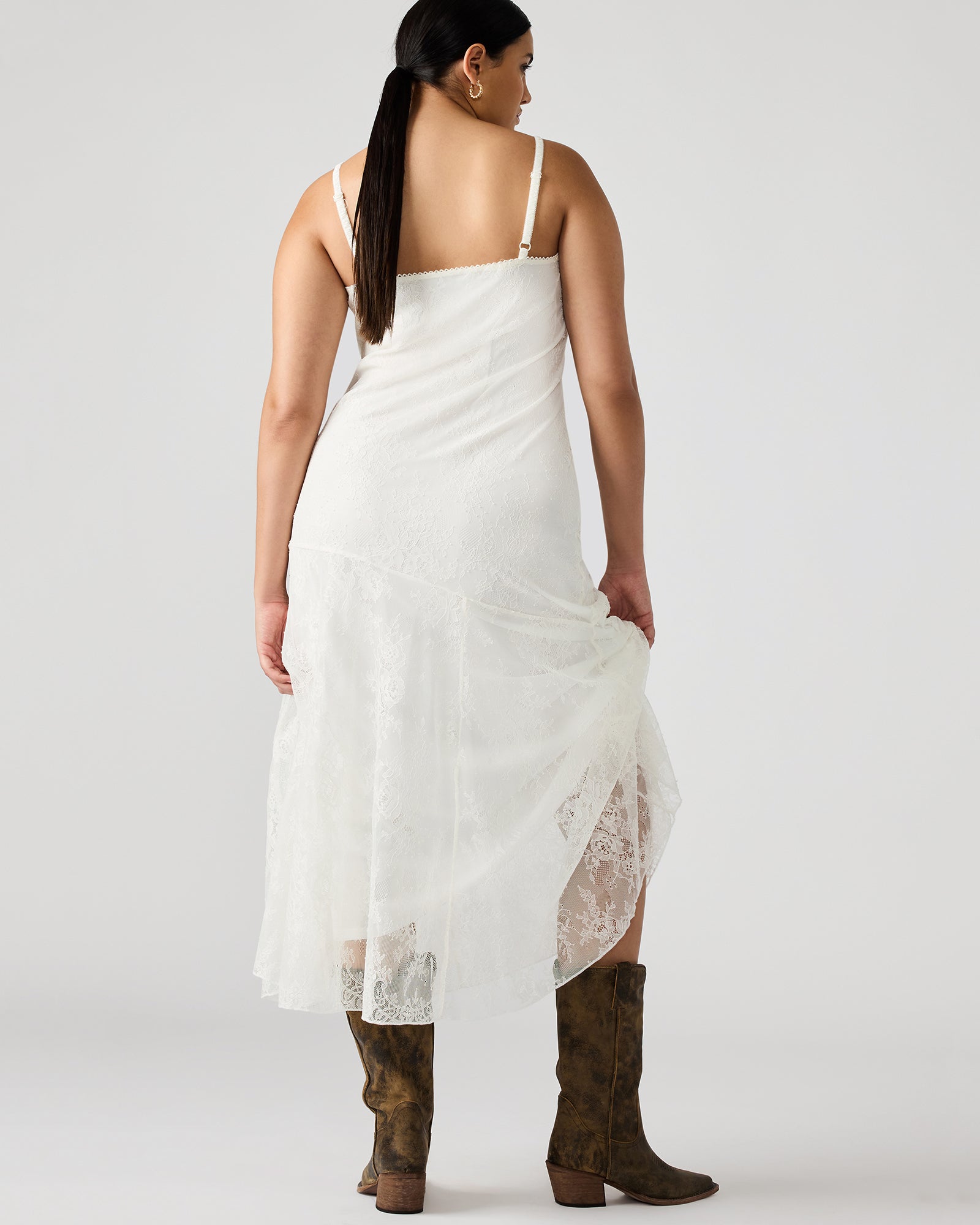 Veera white lace maxi dress front view, perfect for summer occasions