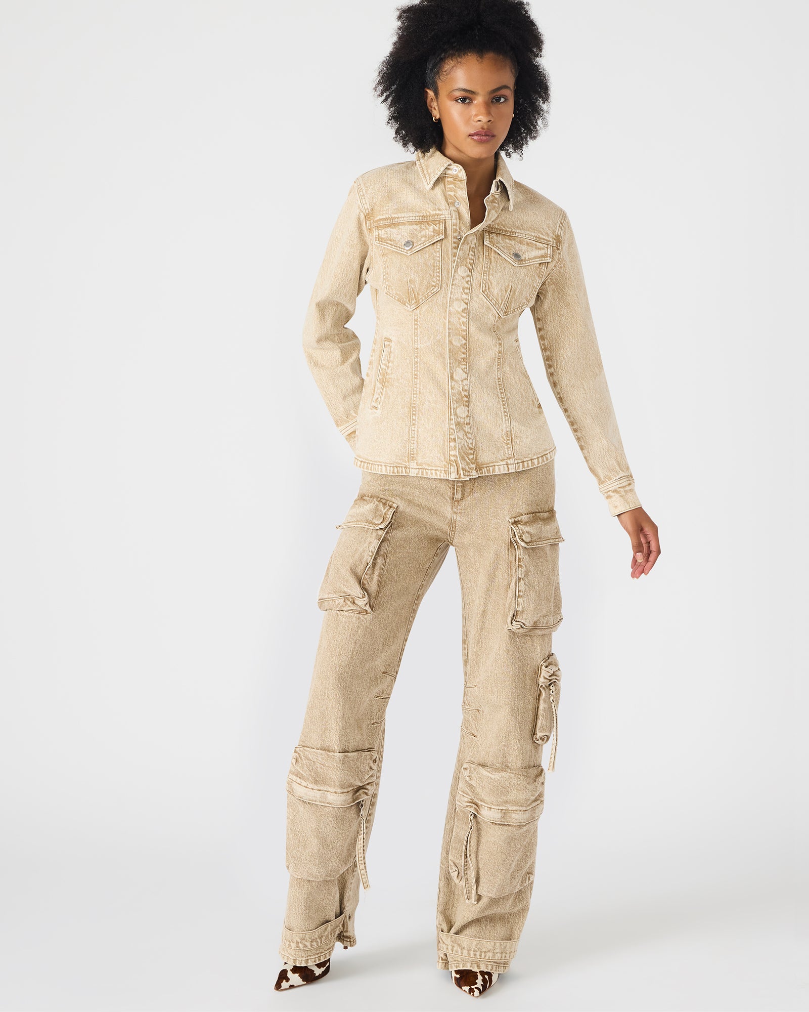 Men’s denim jacket styled with a white tee and dark jeans for casual wear