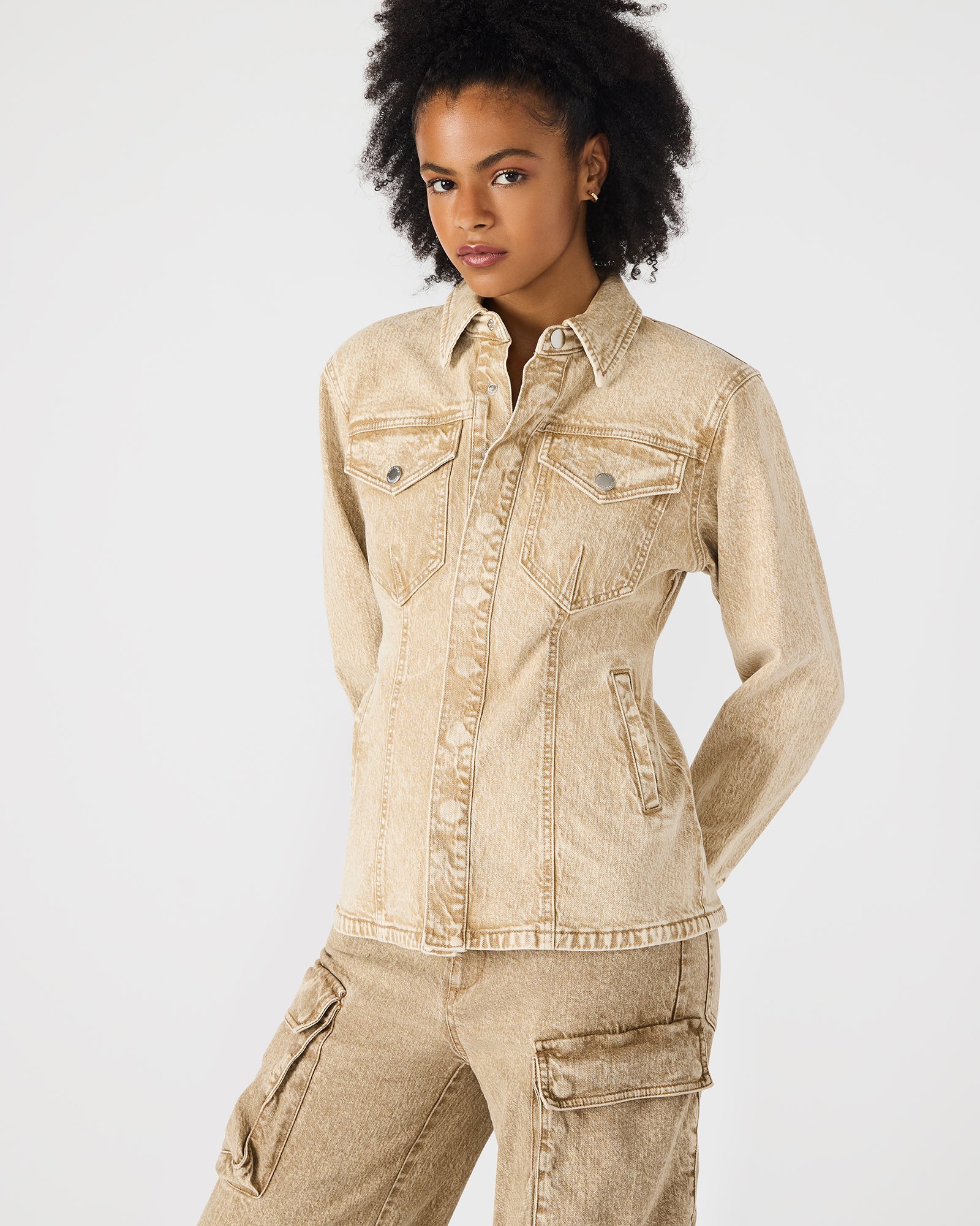Men’s denim jacket styled with a white tee and dark jeans for casual wear