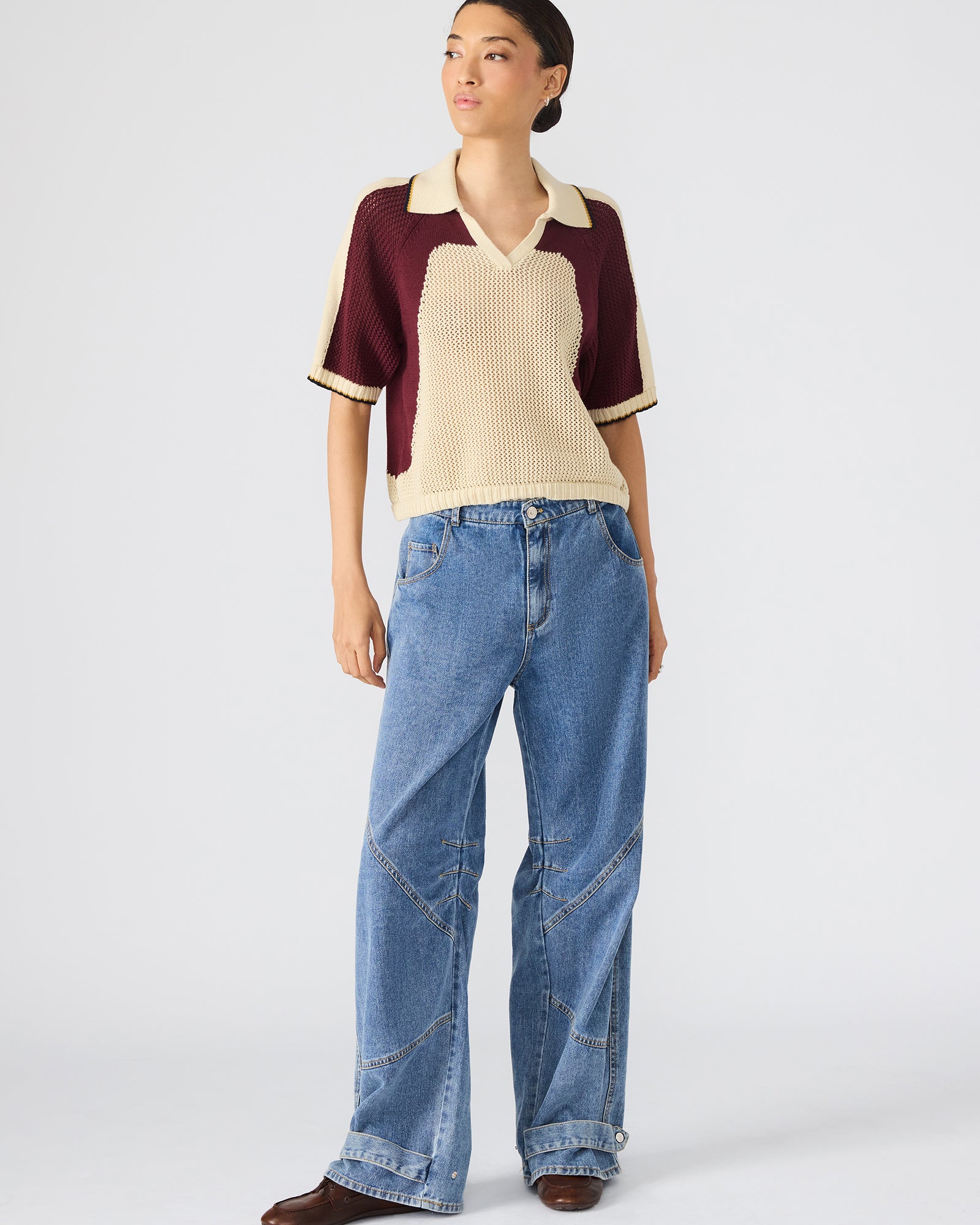 Front view of Forever Blue low rise jeans showcasing pockets.