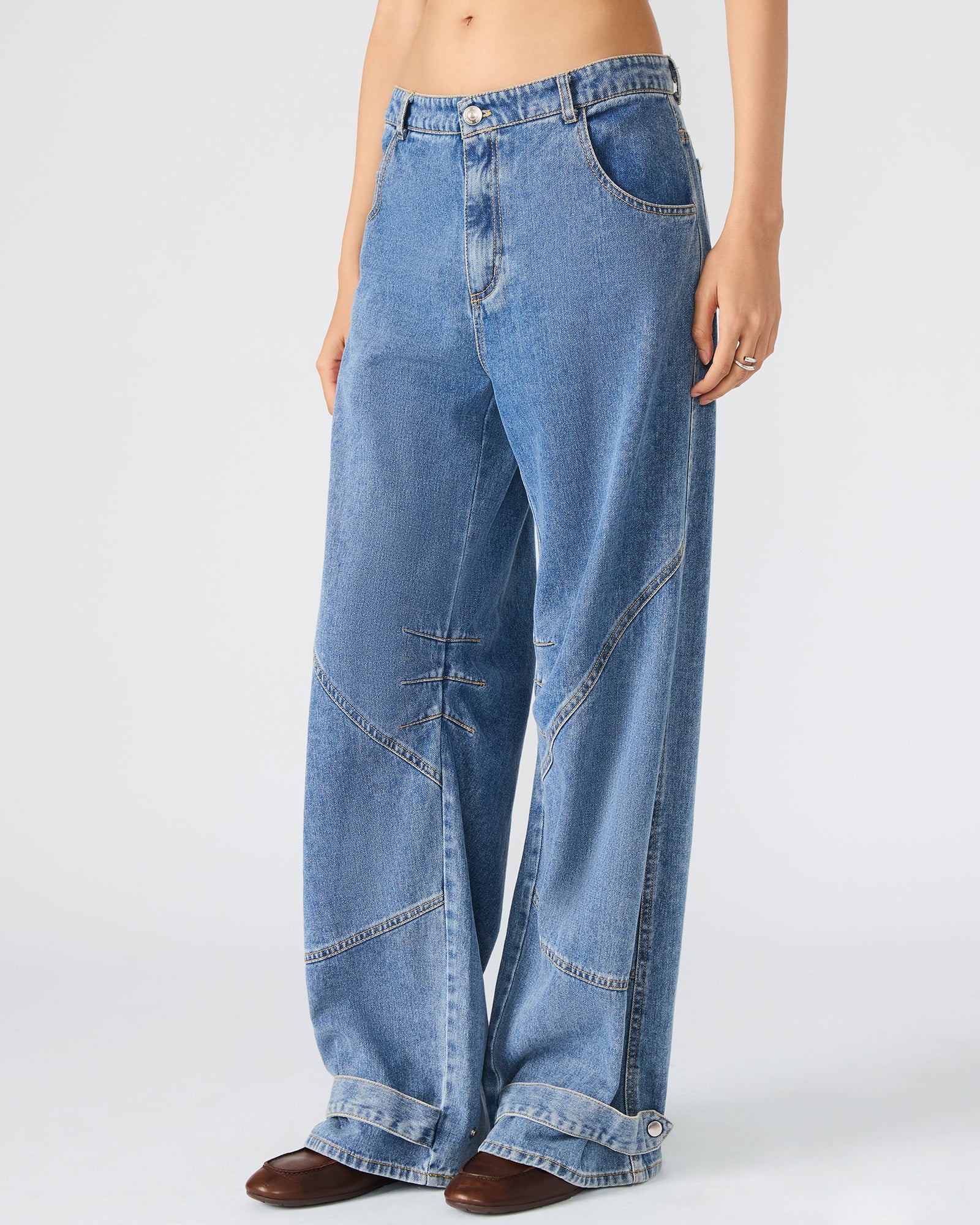 Back view of low rise baggy jeans highlighting the fit.