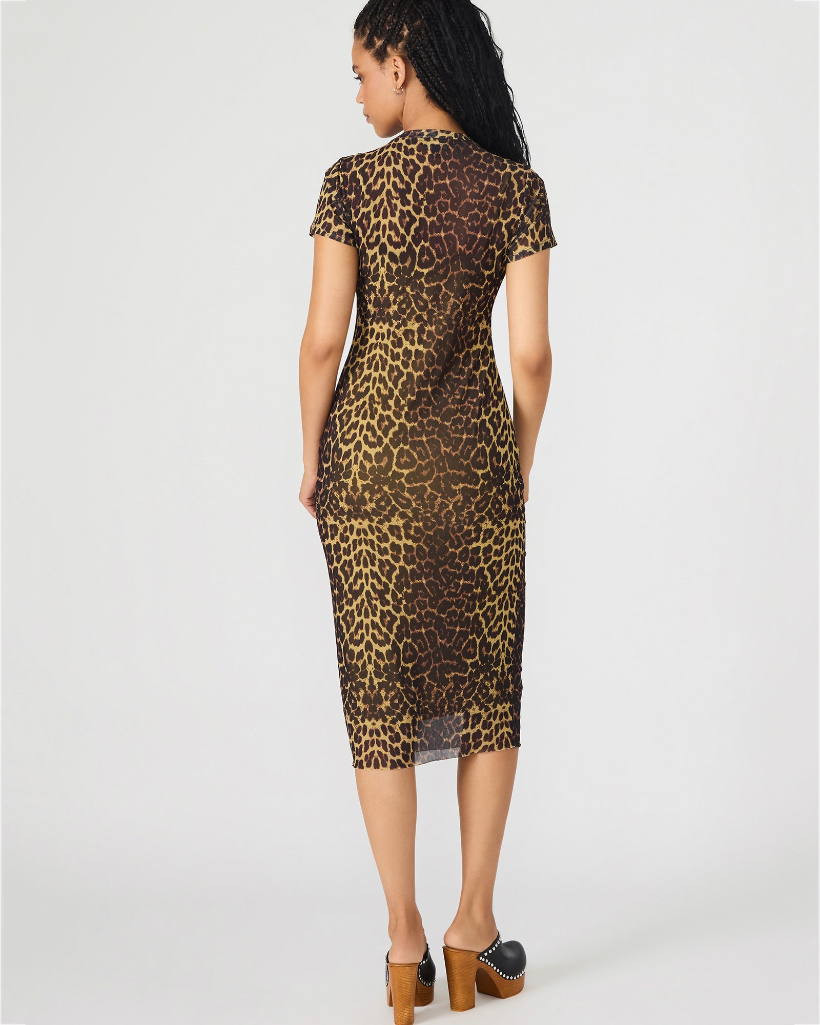 Front view of Hailee bodycon dress showcasing mesh overlay.