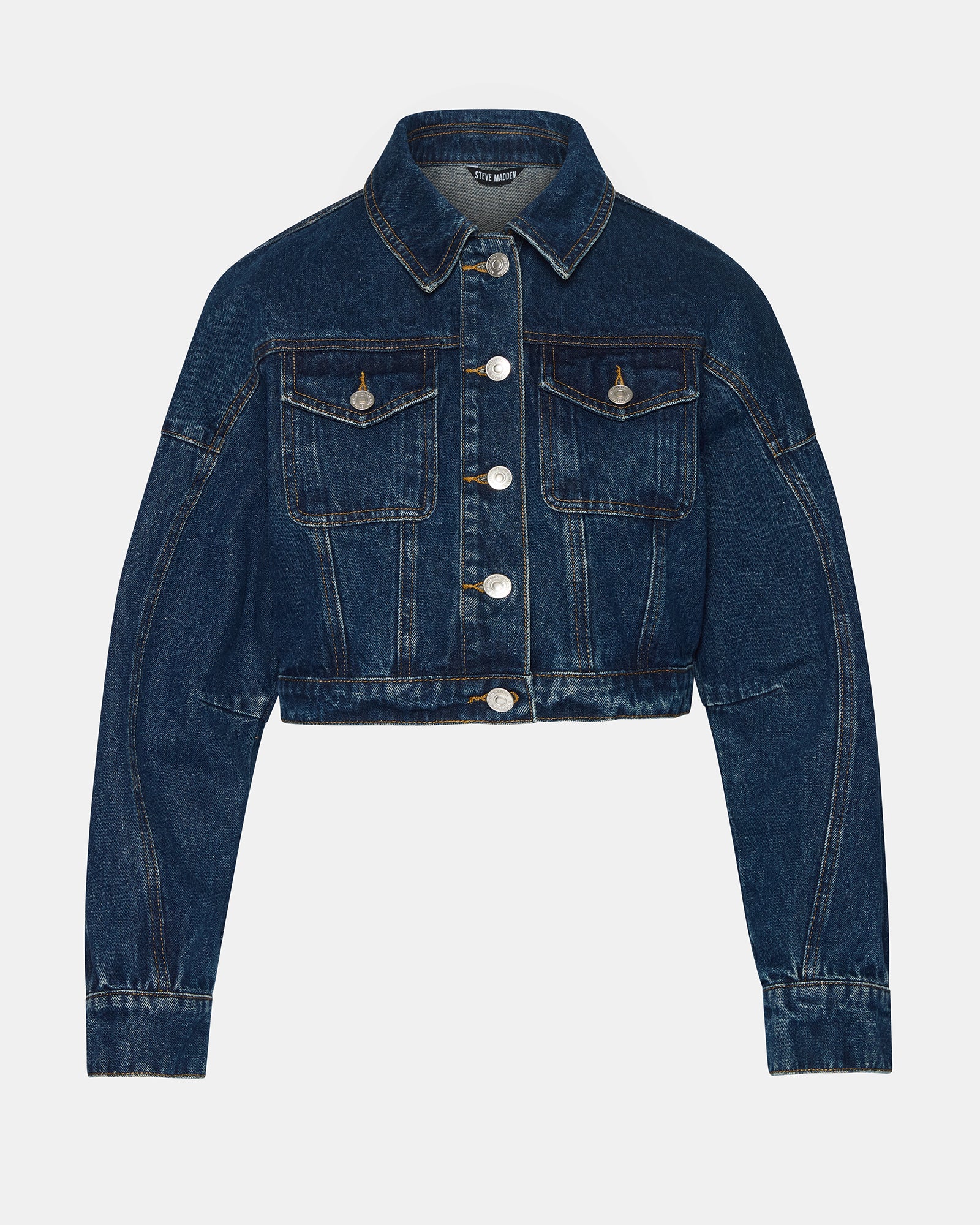 Close-up of textured denim fabric and stitching details