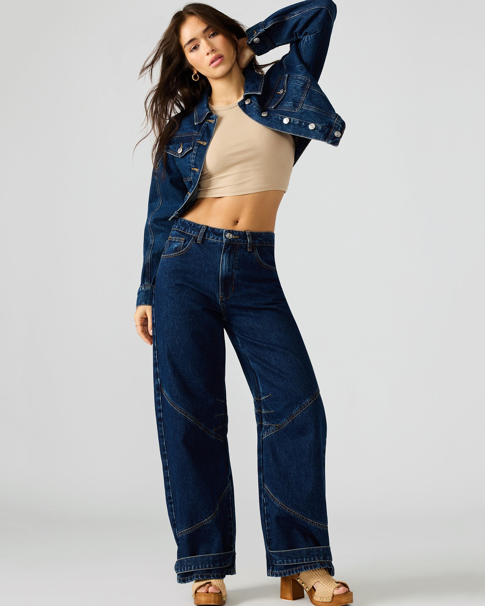 Brixton denim jacket men wearing unbuttoned over white tee