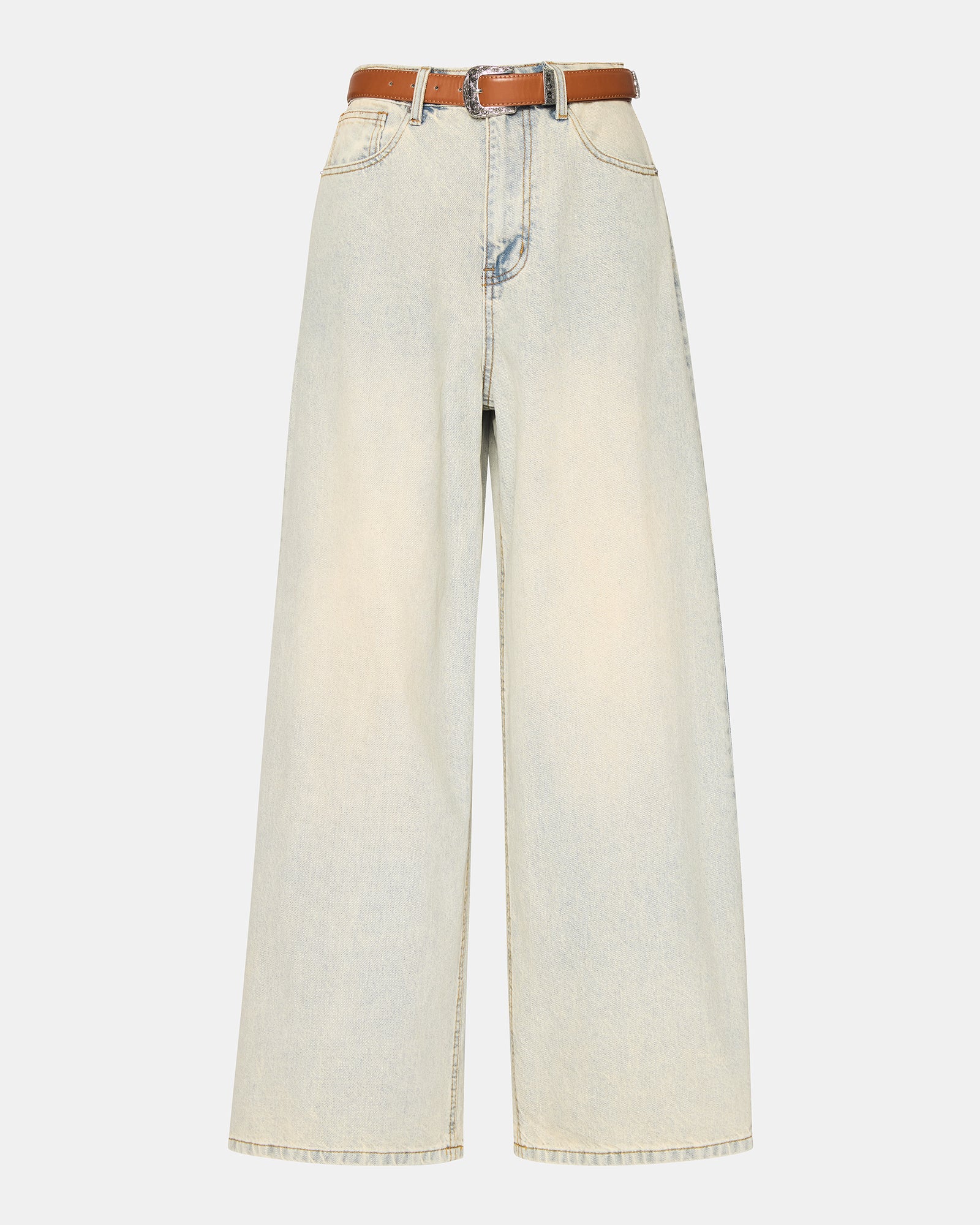 Close-up of the zipper and button detail on Magnus denim jeans.