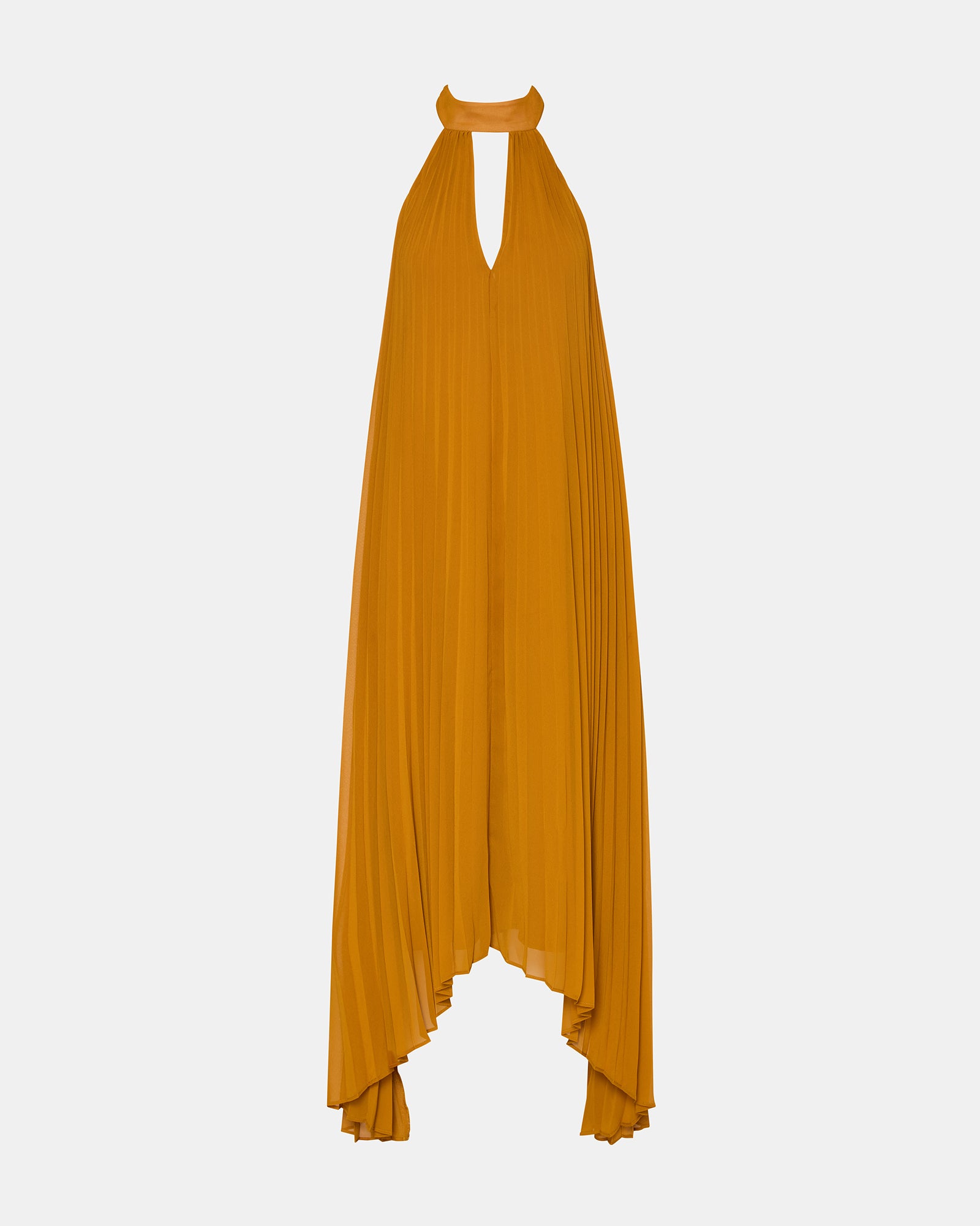 Front view of black maxi dress with elegant cutout detail on a neutral background
