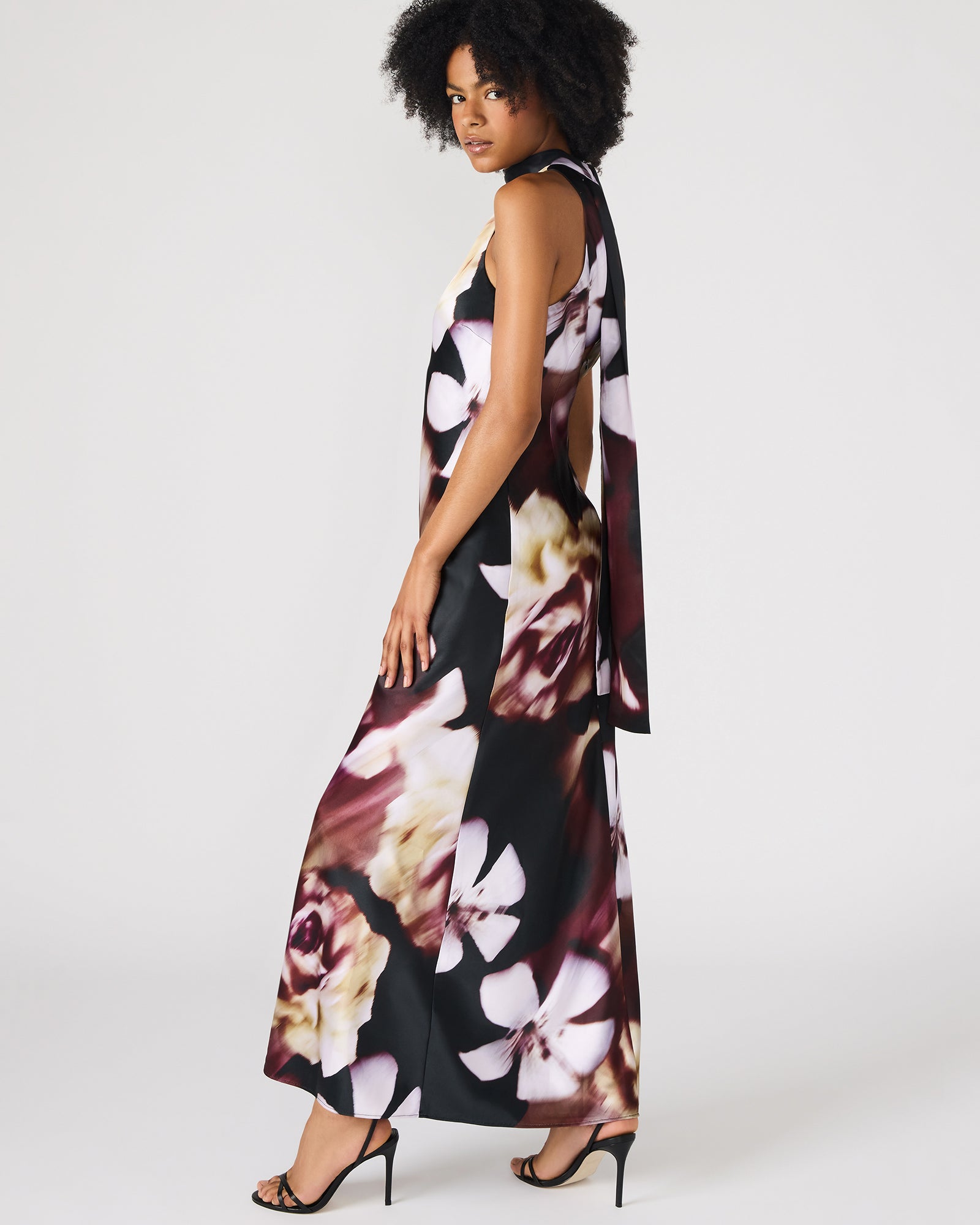Close-up of the floral print and keyhole back detail