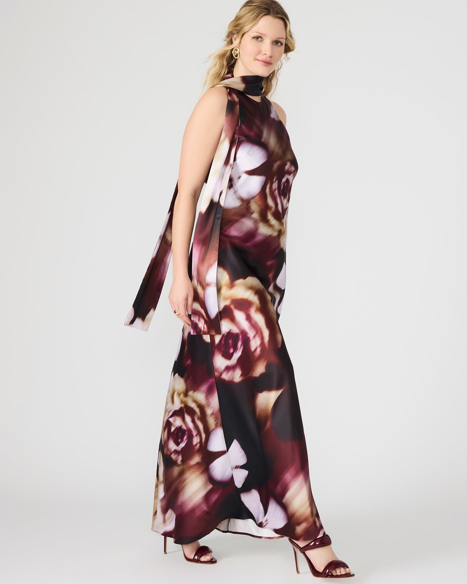 Close-up of the floral print and keyhole back detail