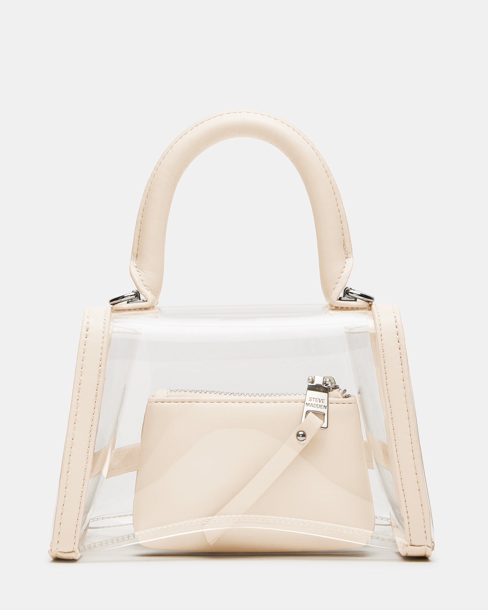 Fashionable clear handbag with secure closure, perfect for events
