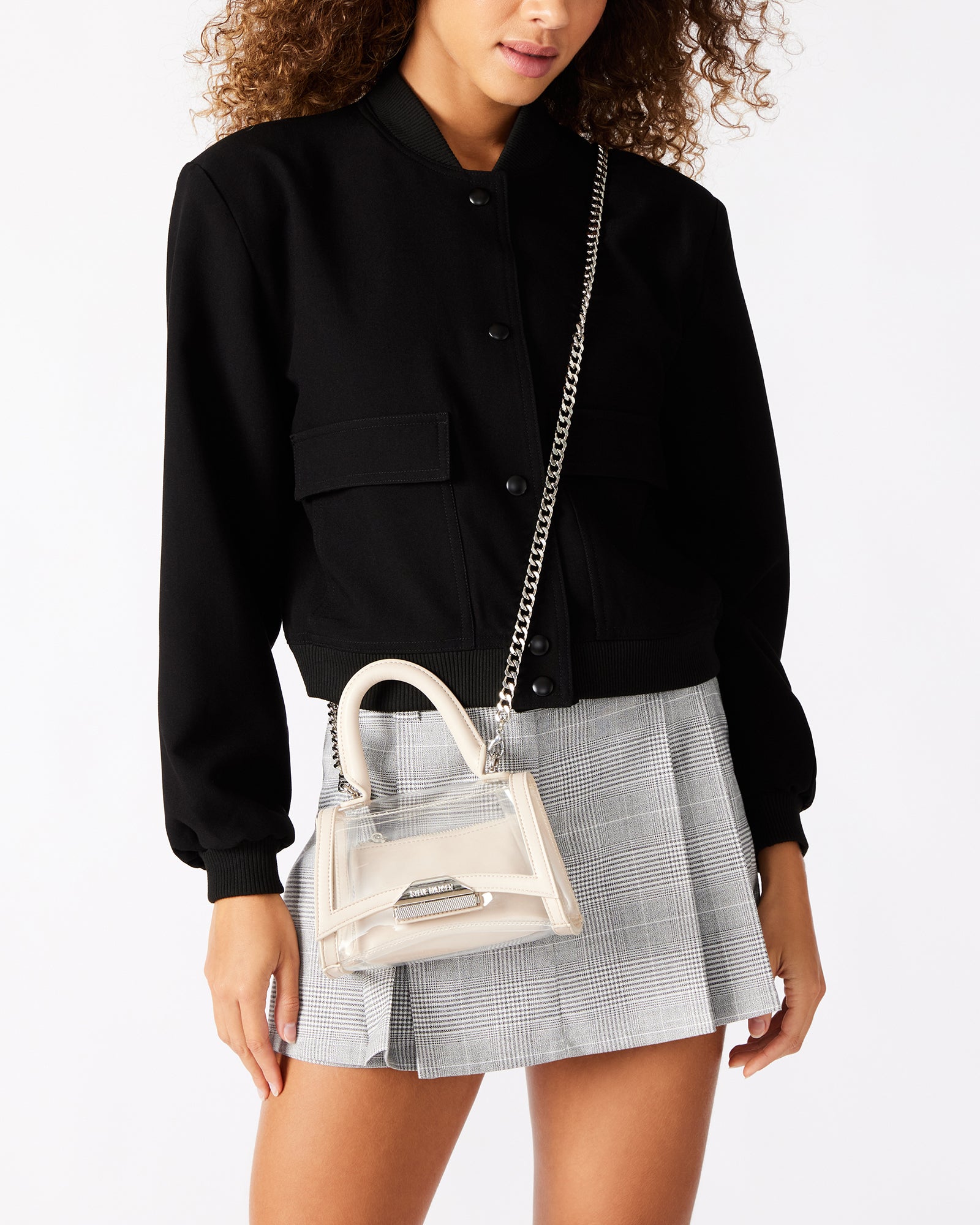 ALLYX clear handbag with top handle and chain strap, ideal for daily use