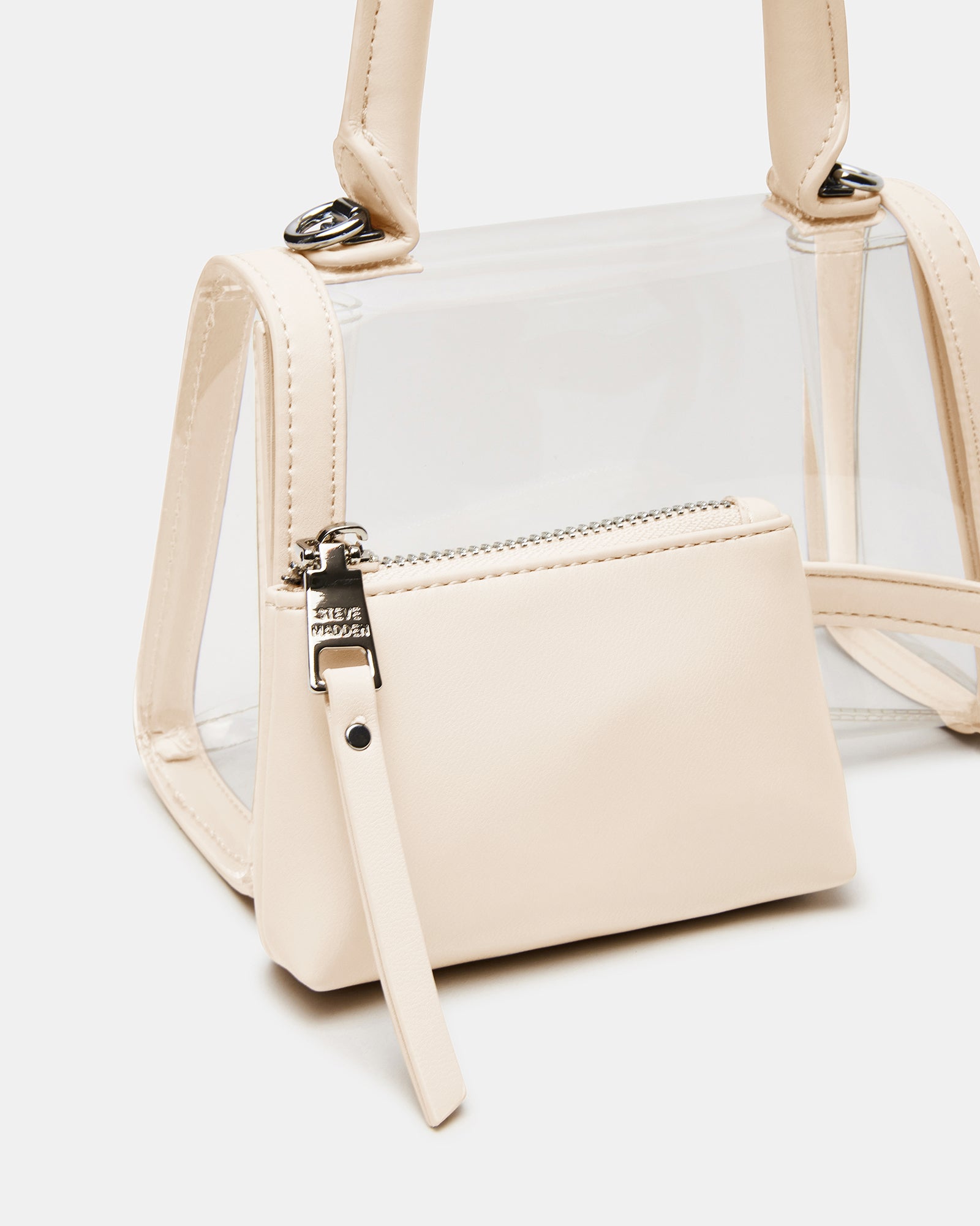 Fashionable clear handbag with secure closure, perfect for events