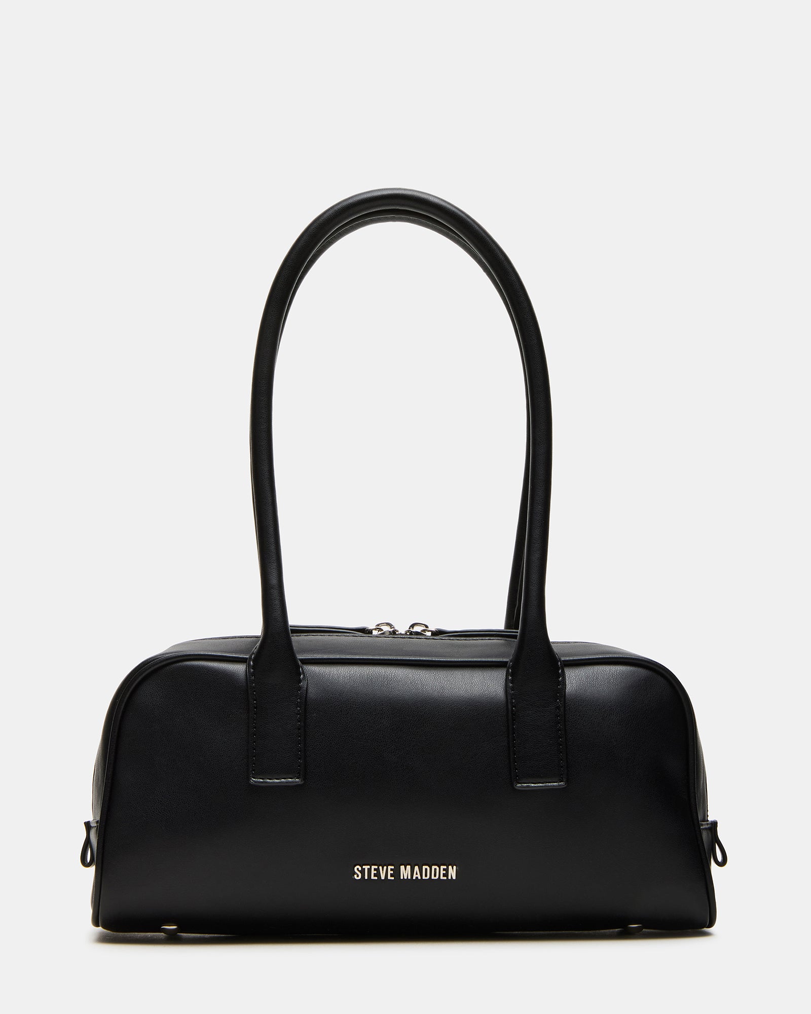 Side angle of the black purse showcasing its elegant design.