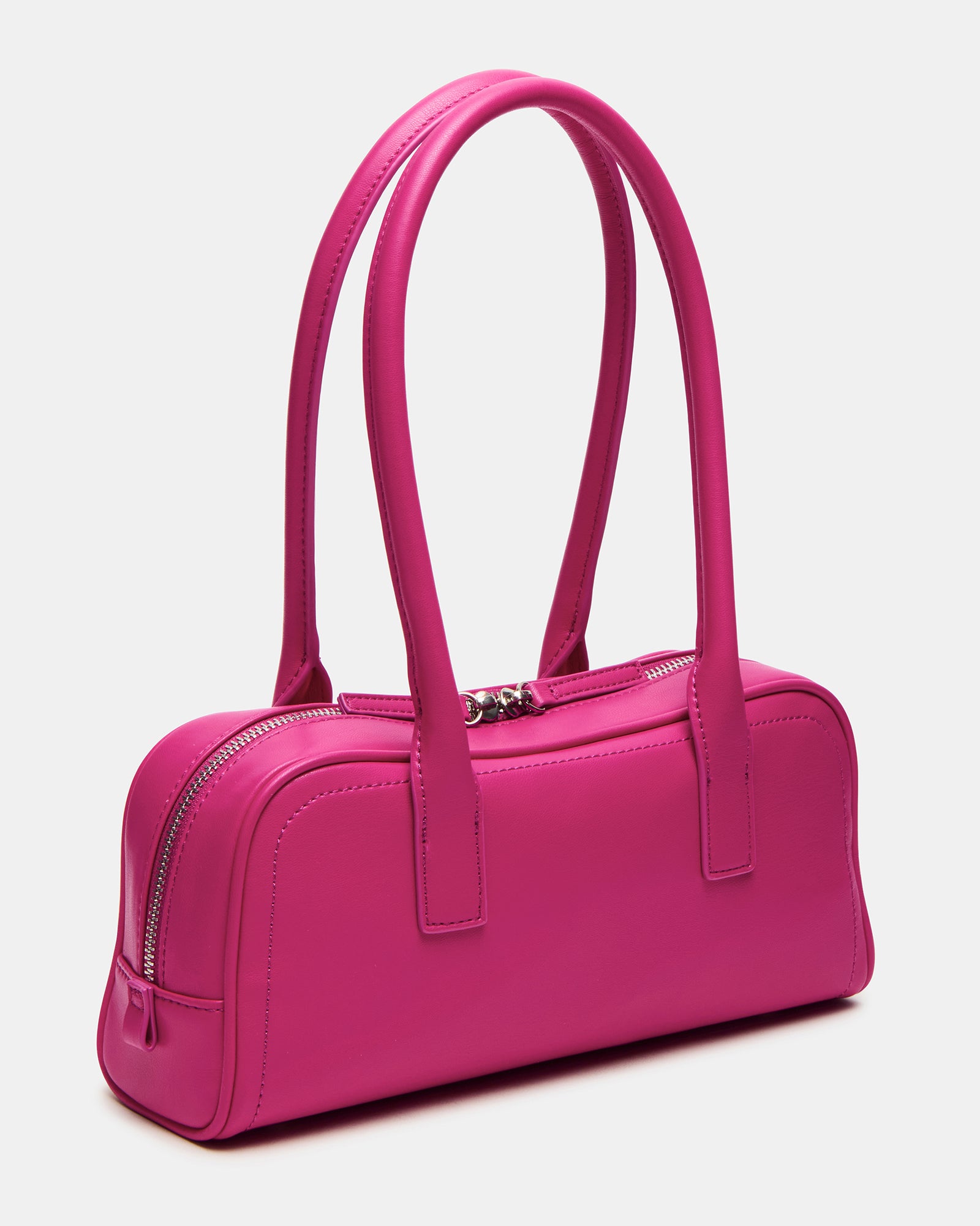 Fuchsia Coach Teri shoulder bag displayed with accessories