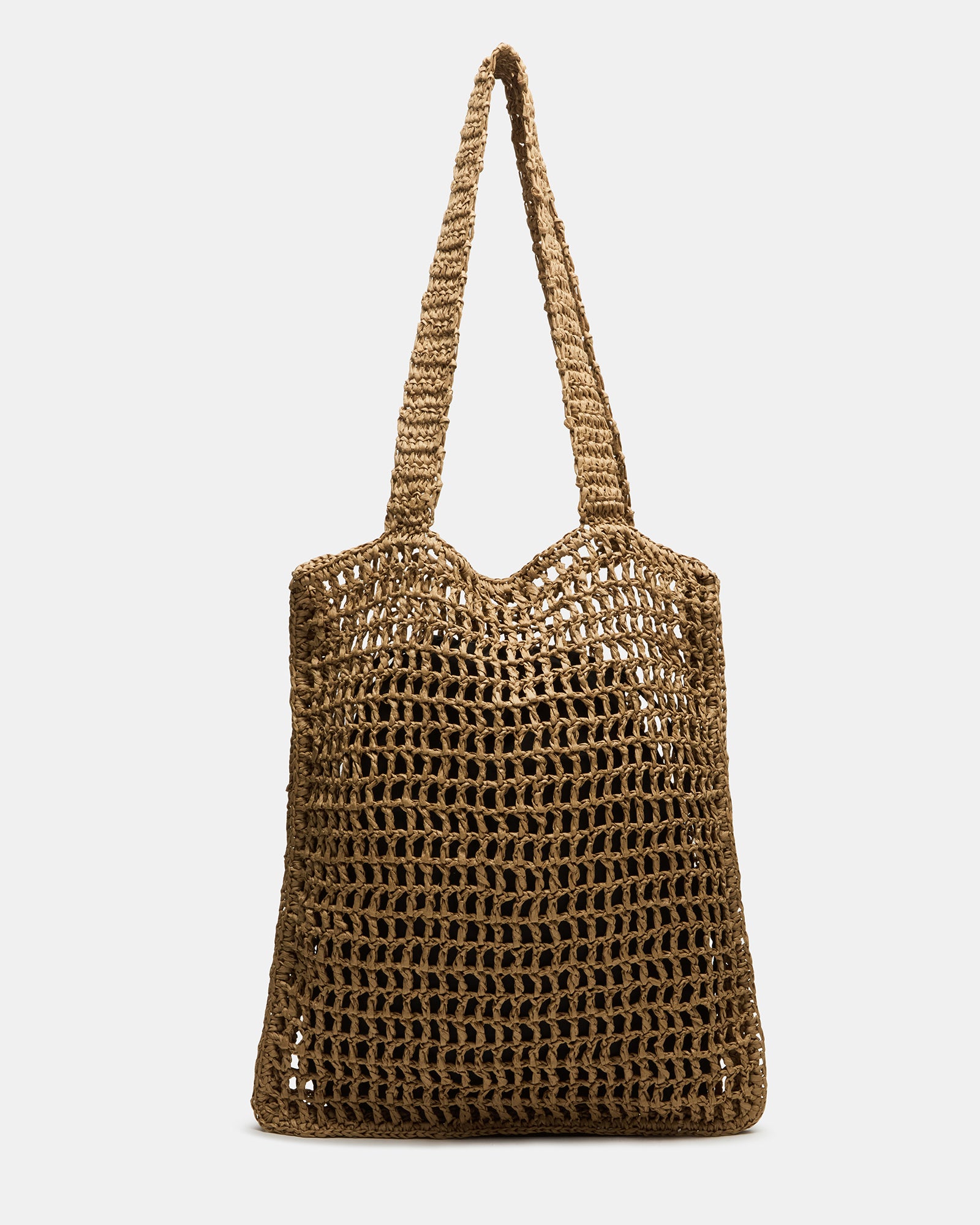 Close-up of the interior of the woven handbag, highlighting the drawstring pouch.