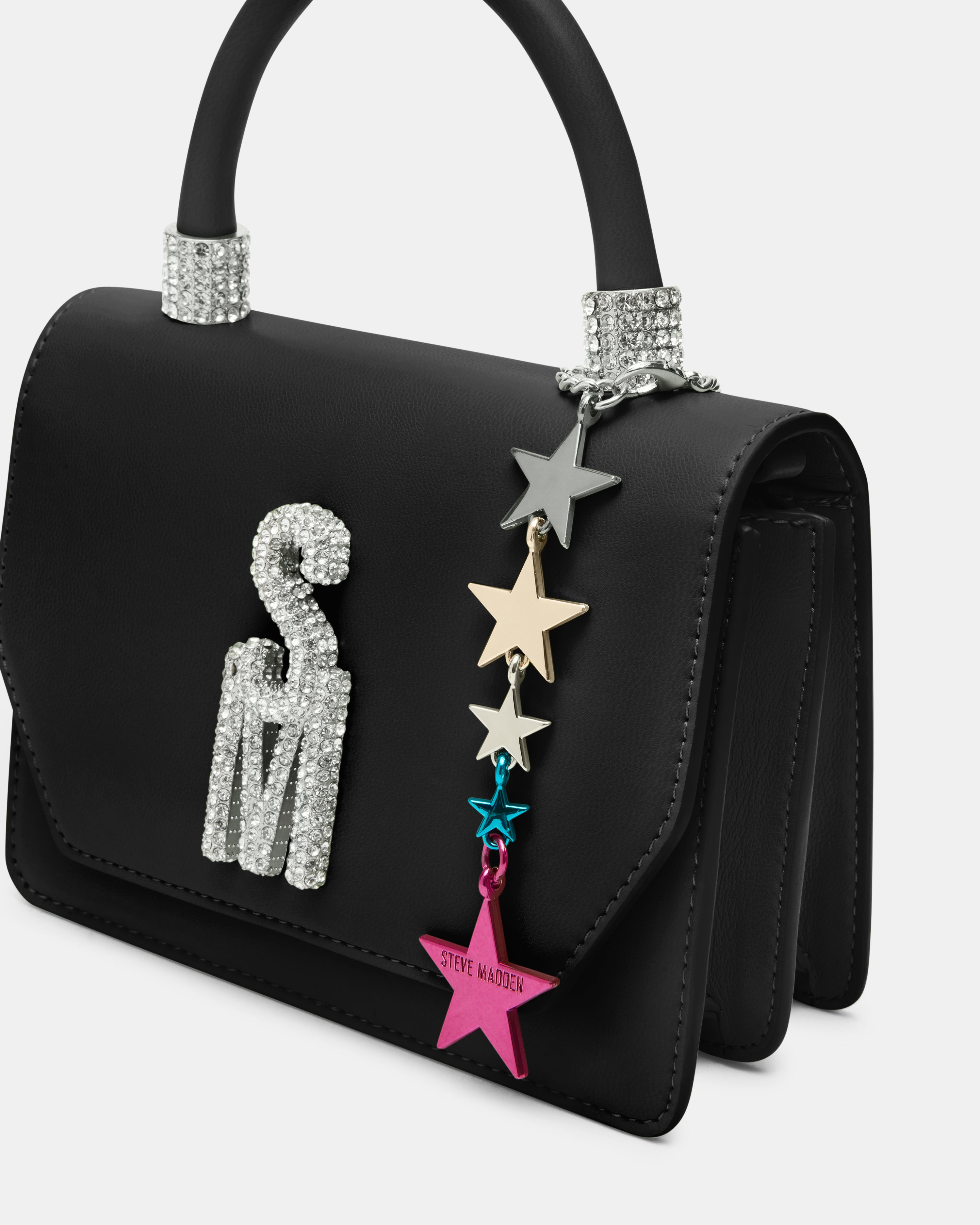 Interior view of the black mini designer bags organization.