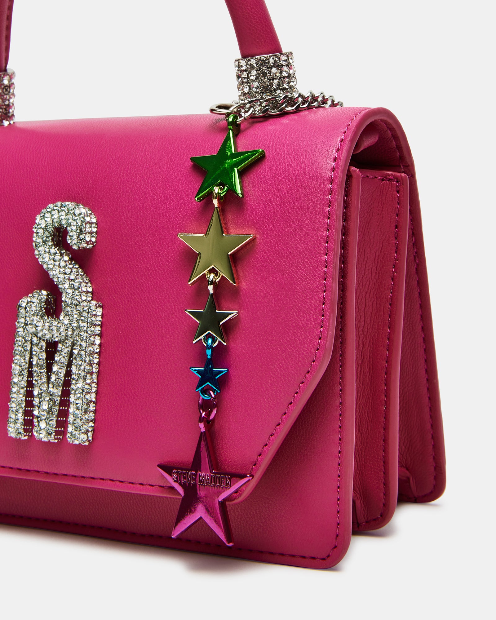 Interior view of the pink handbag showing organization features