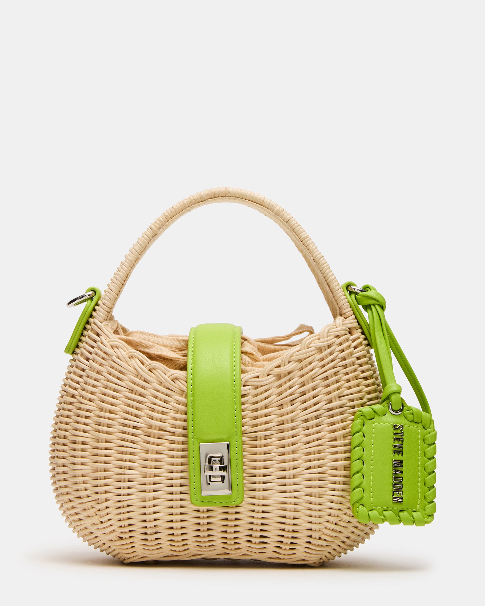 Canela Lime mini leather crossbody bag with adjustable strap and turn-lock closure