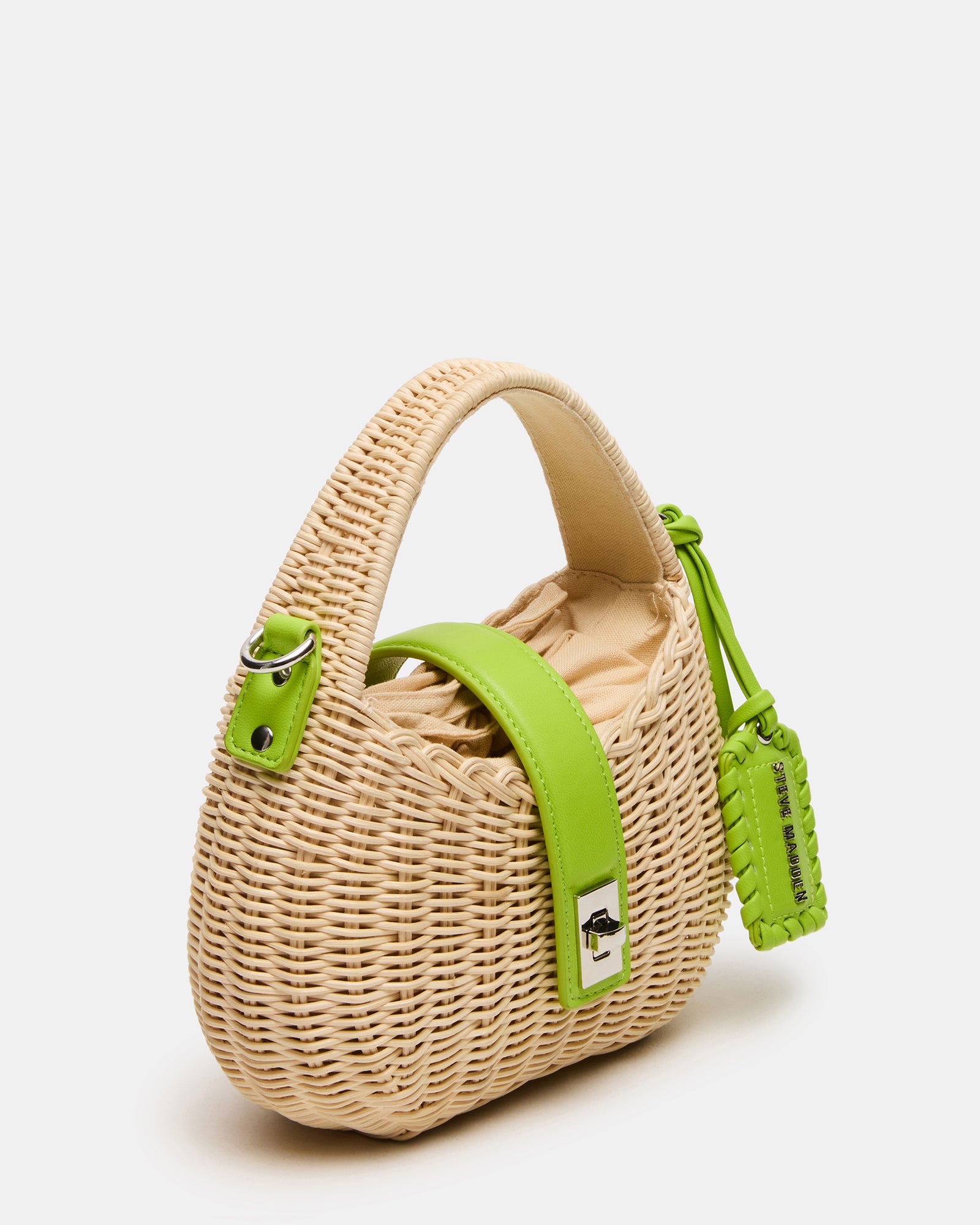 Canela Lime mini leather crossbody bag with adjustable strap and turn-lock closure