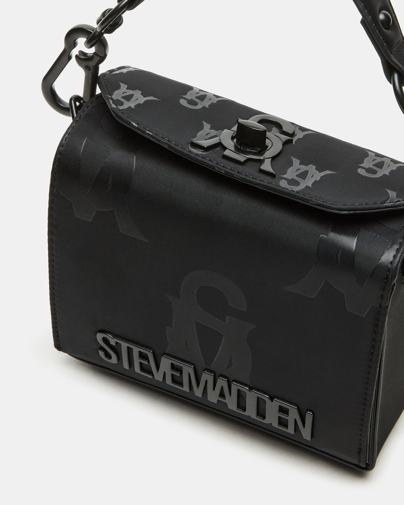 Close-up of embossed logo and zipper detailing on the lululemon crossbody bag lookalike.