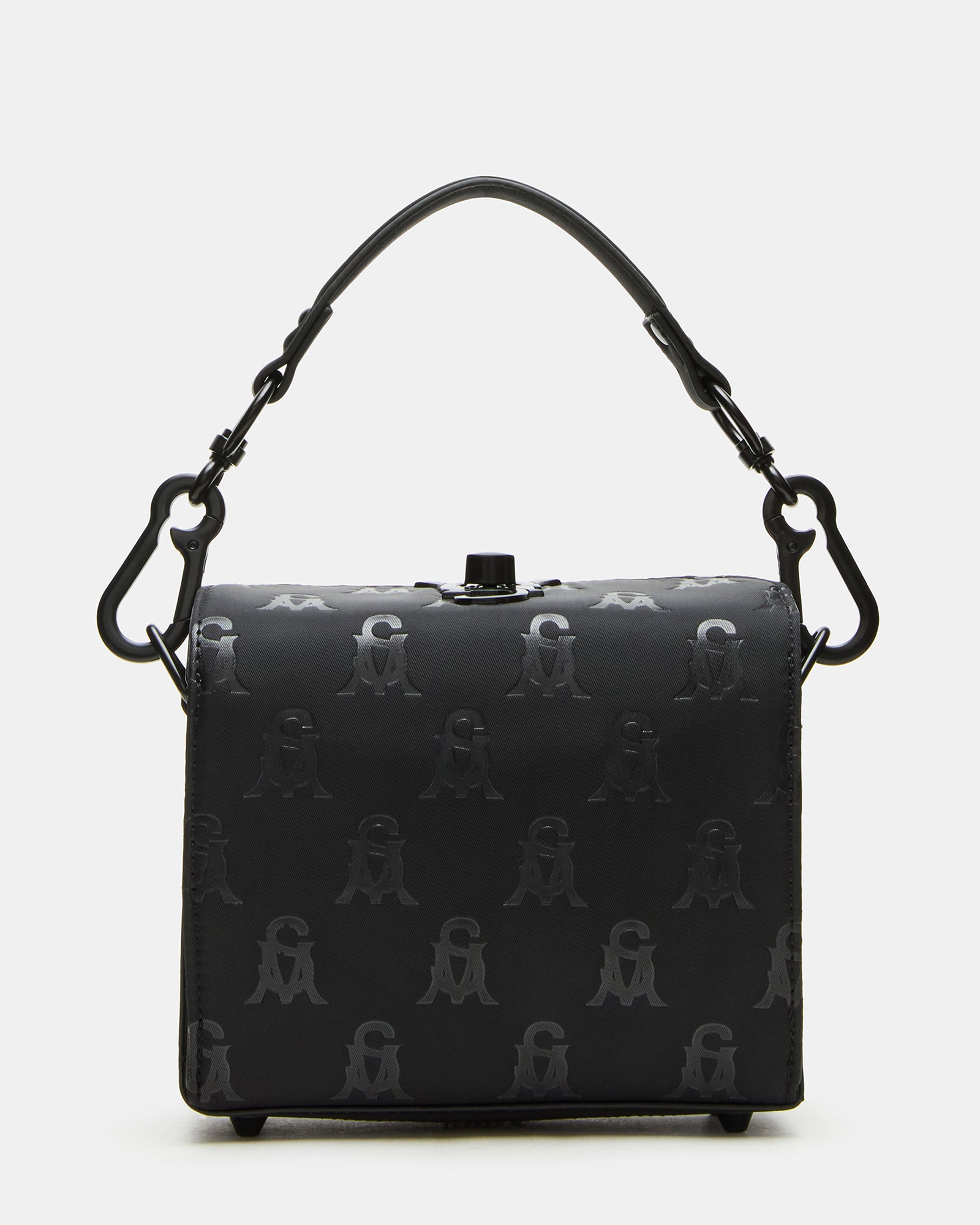 Close-up of embossed logo and zipper detailing on the lululemon crossbody bag lookalike.