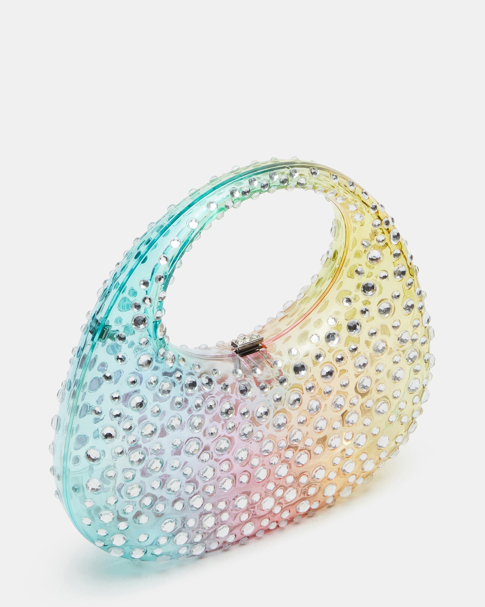 DAZY bag with rhinestones displayed open to show interior compartments