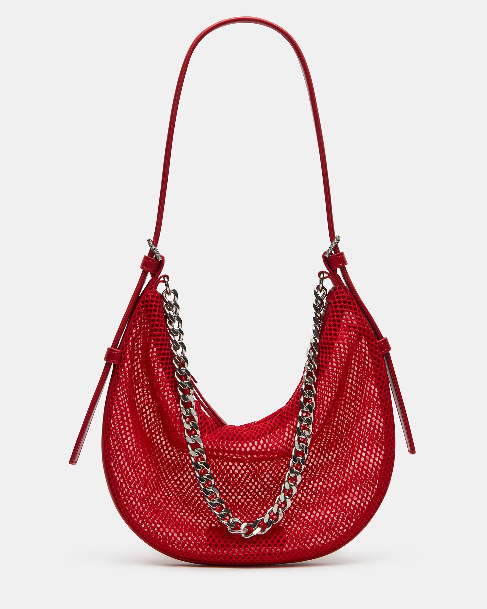 DREAMIN mesh bag in red with chunky chain on a white background