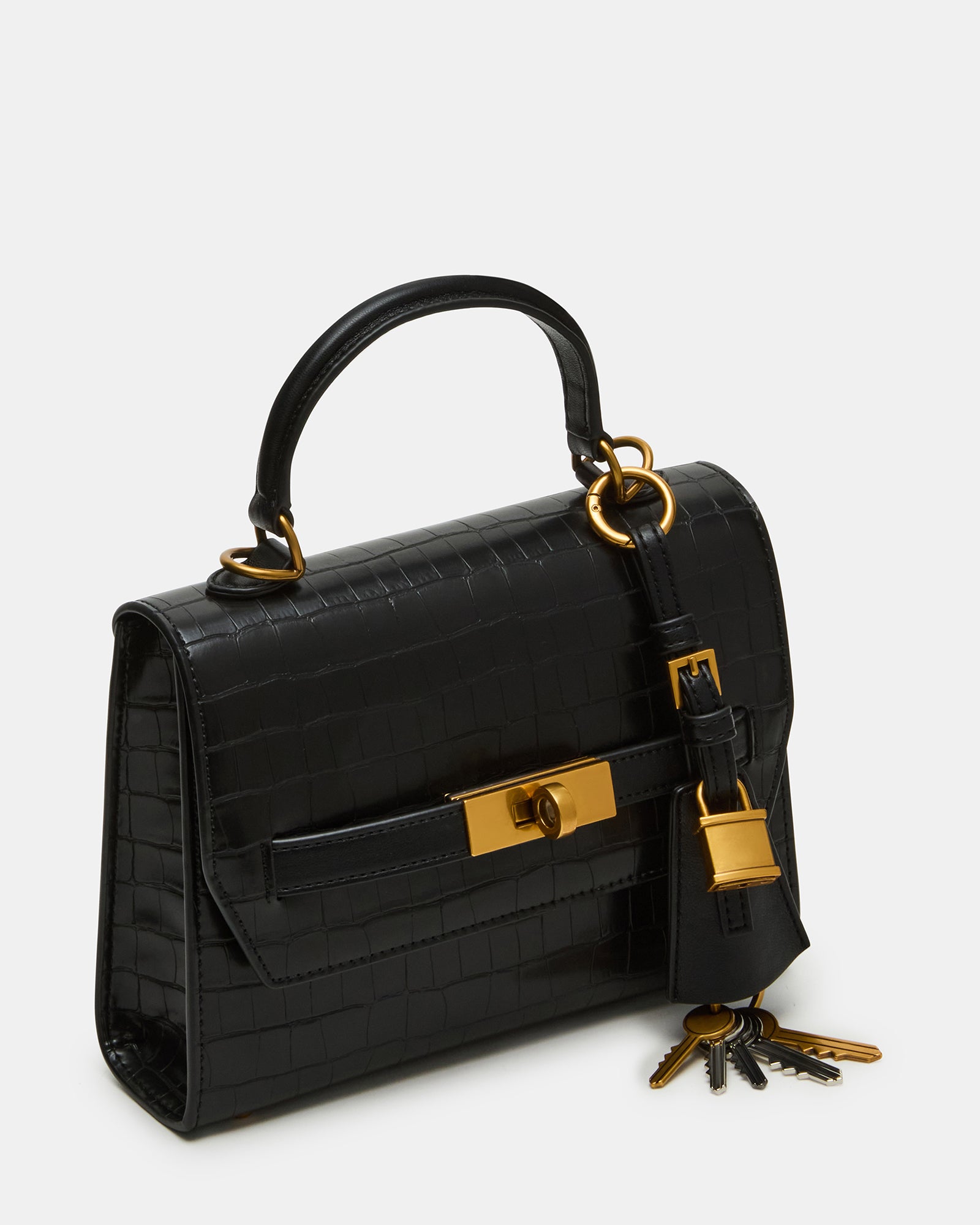 Elloise mini structured crossbody bag in black with preppy charm.