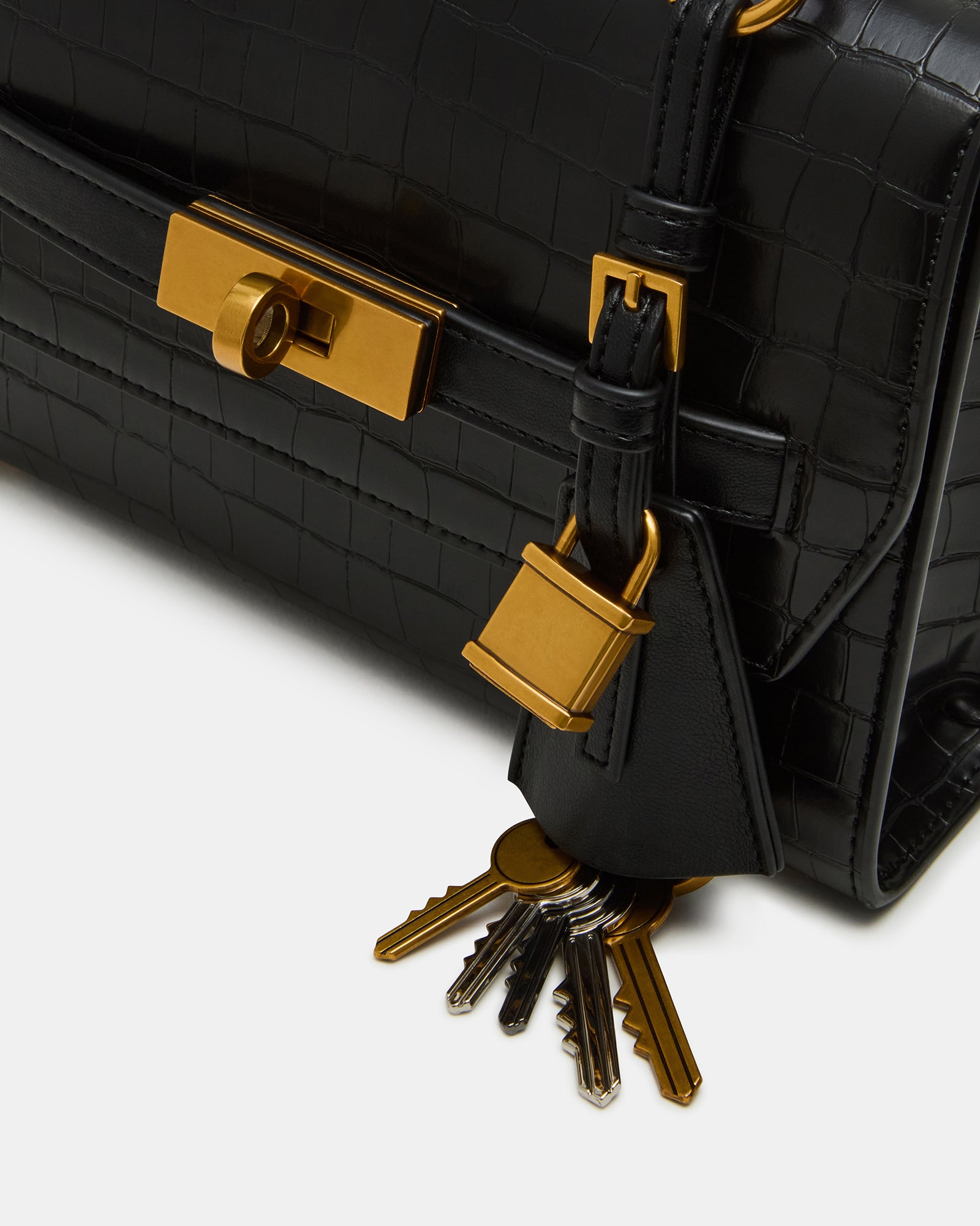 Close-up of Elloise crossbody bag magnetic closure and interior.