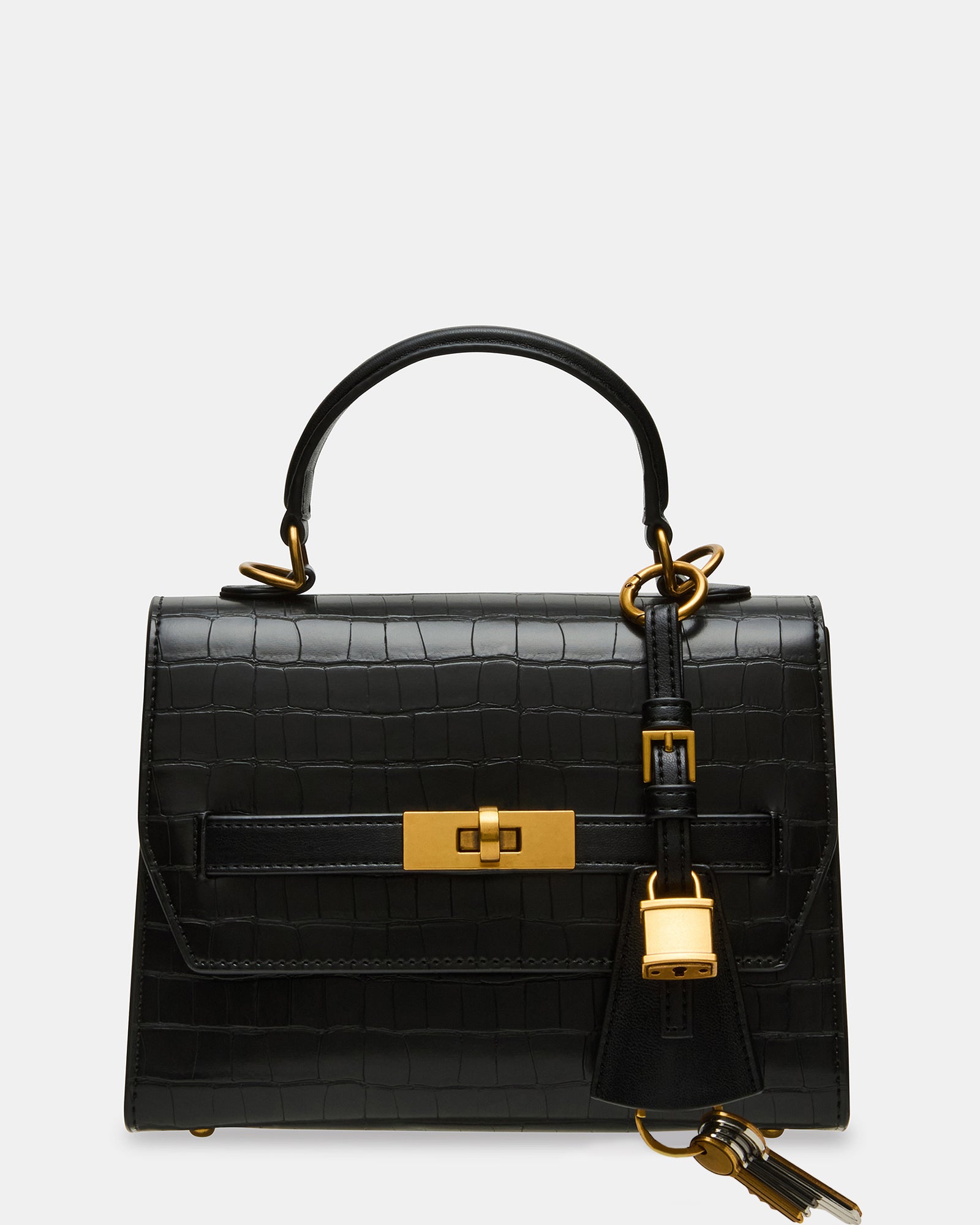 Elloise mini structured crossbody bag in black with preppy charm.