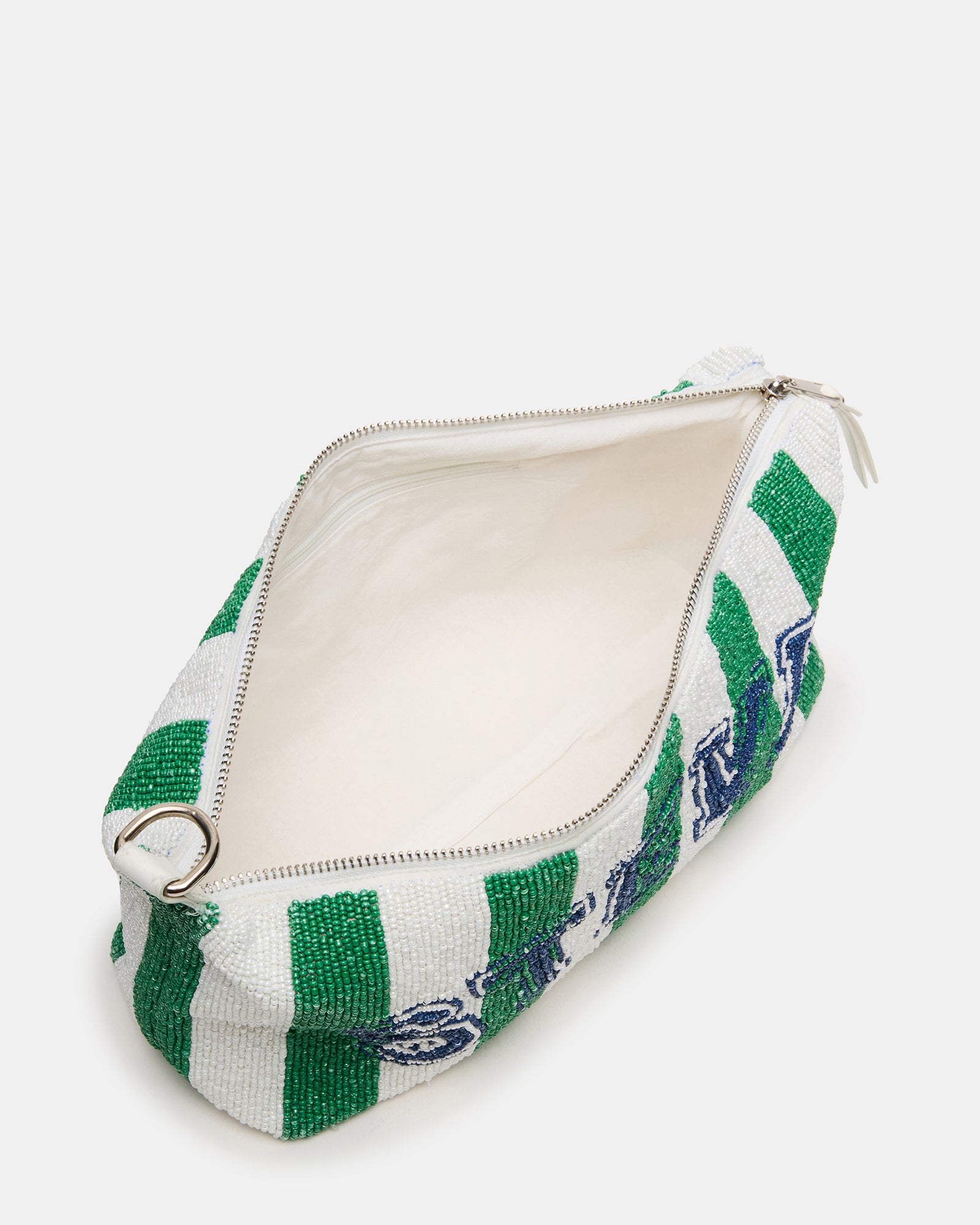 Side profile highlighting the shoulder strap and beadwork texture