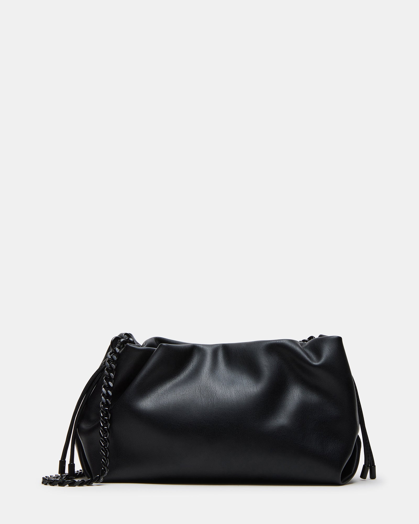 Front view of the EMMY pleated clutch bag with drawstring closure and pleated design