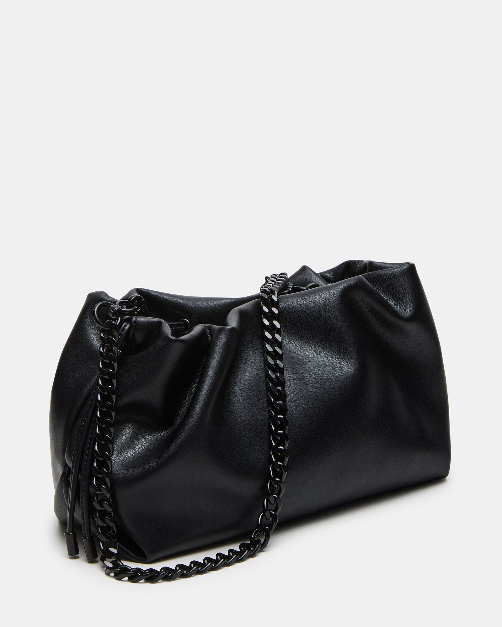 Front view of the EMMY pleated clutch bag with drawstring closure and pleated design