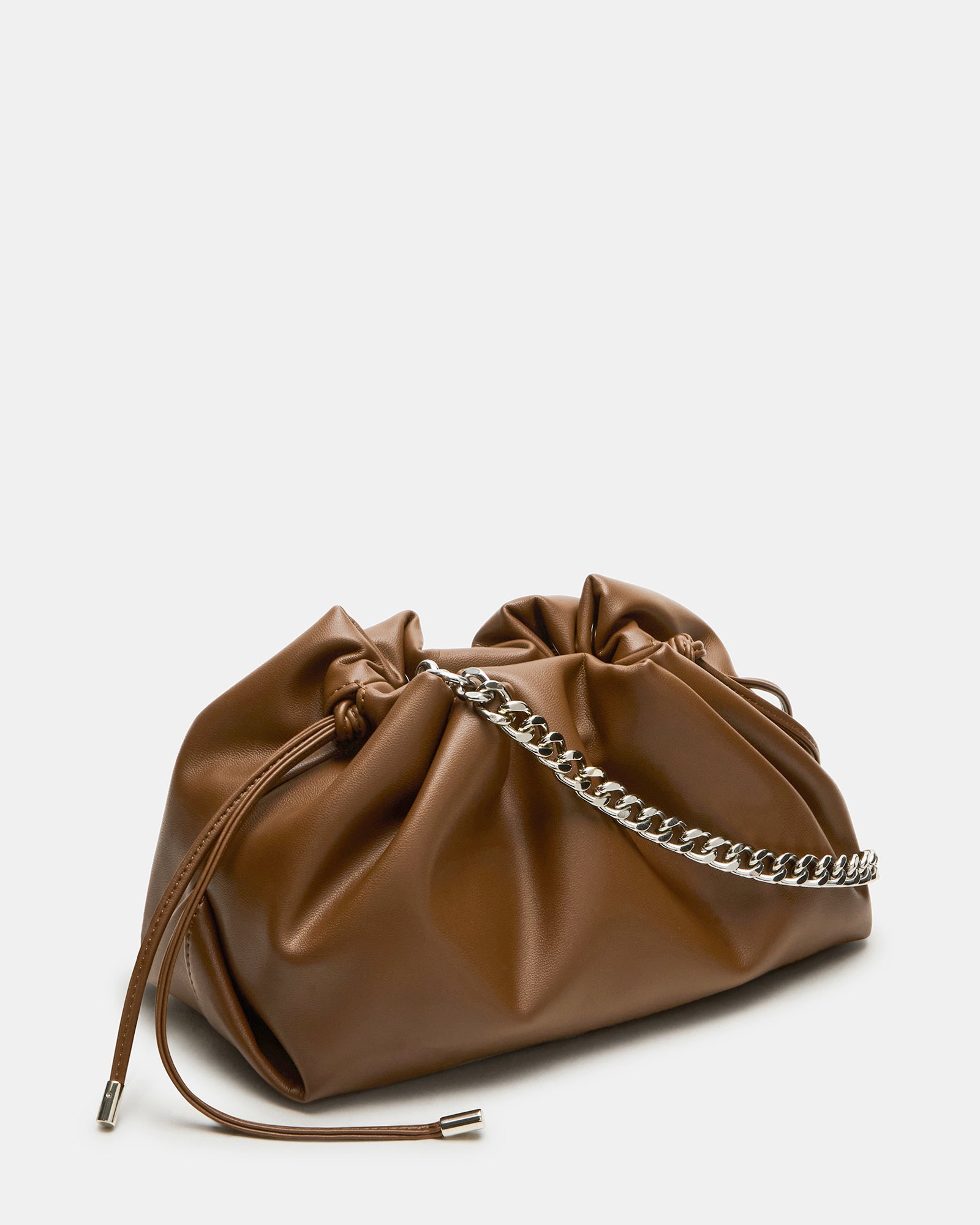 Emmy Cognac crossbody bag with adjustable straps and scrunched design, perfect for daytime outings