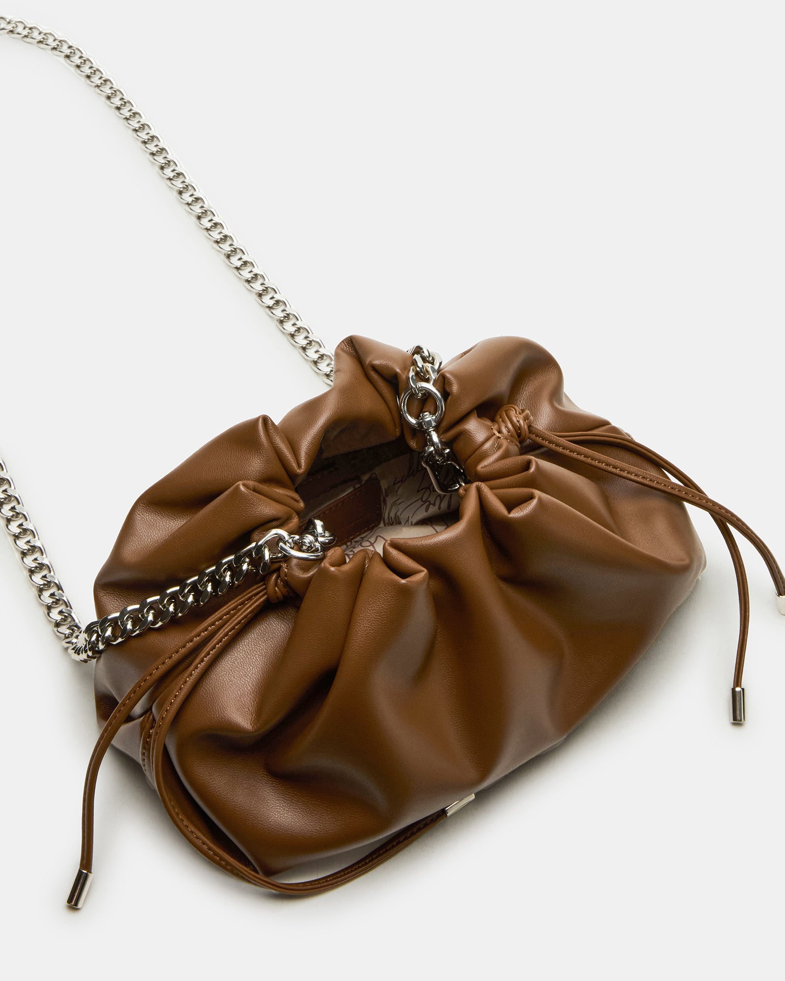 Stylish clutch bag in cognac with pleated detailing, ideal for evening events