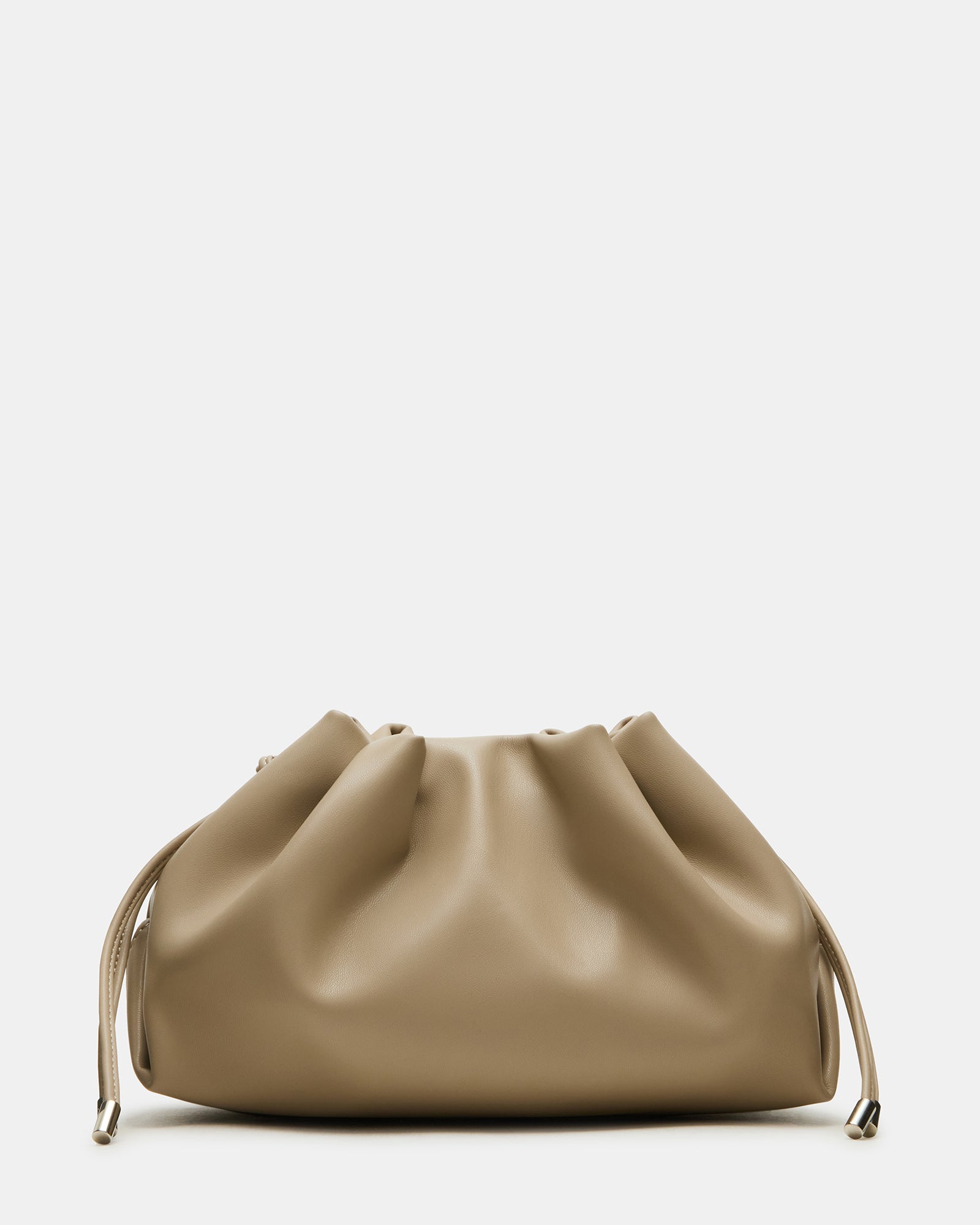 Emmy Taupe designer crossbody bag with scrunched pouch detail
