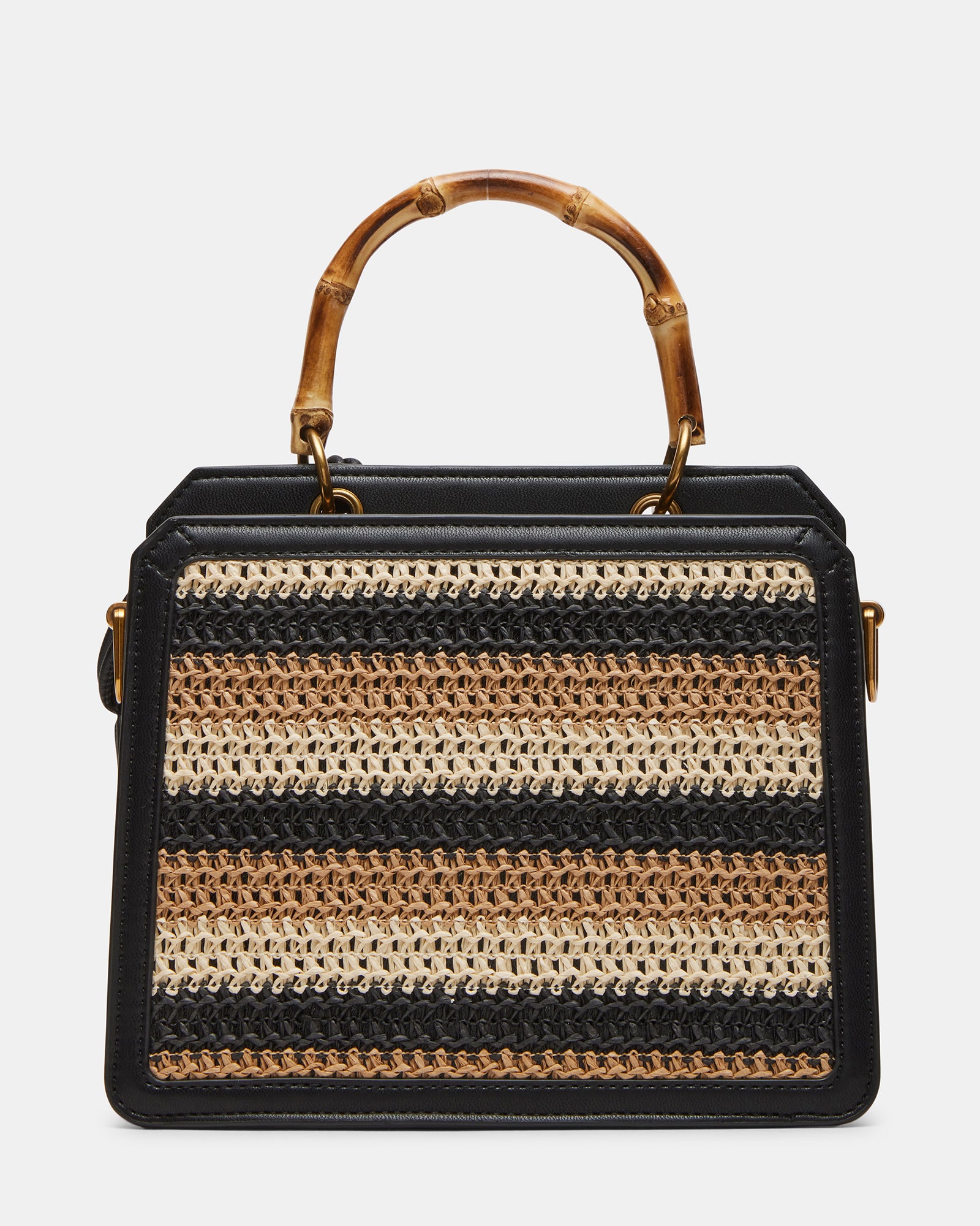 Close-up of the top handle of the Evelyn designer straw bag, highlighting its craftsmanship.
