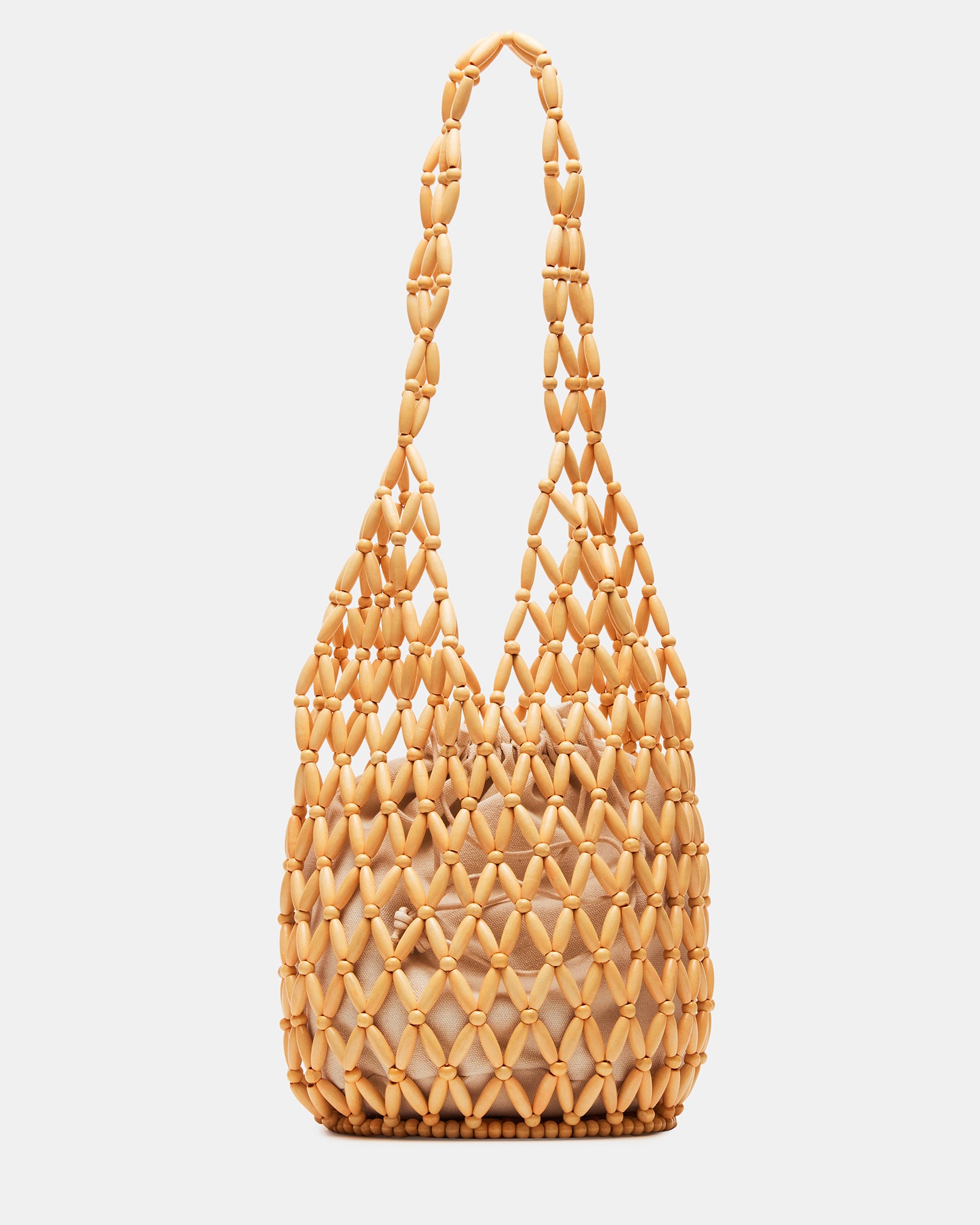 Interior shot of the bag showing the drawstring closure and zipper pocket