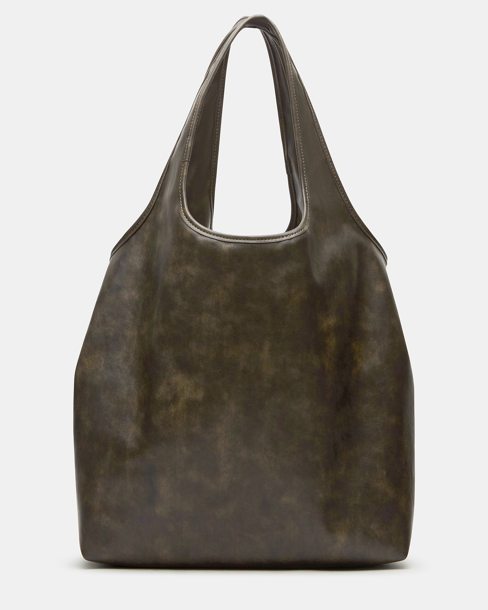 Tote bag open, showing interior compartments with laptop inside