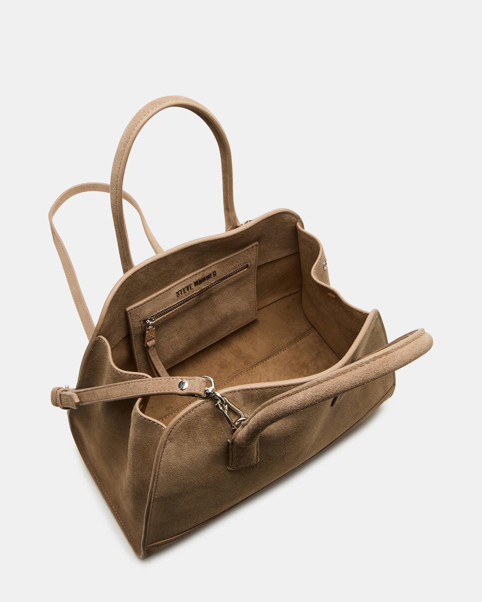 Overhead shot showing tote bag interior space with essentials