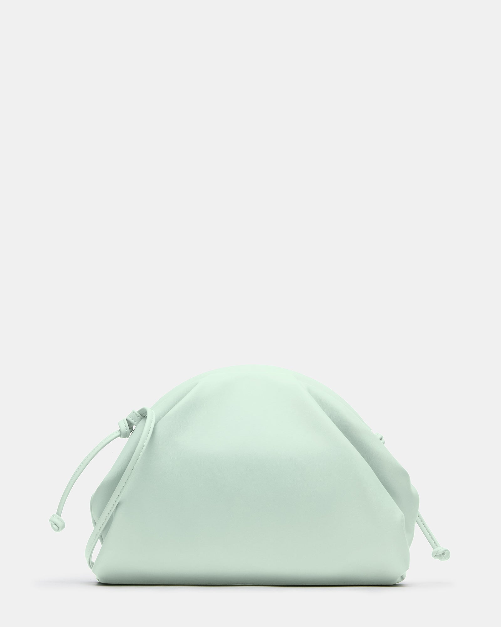 Front view of the pistachio handbag with crossbody strap