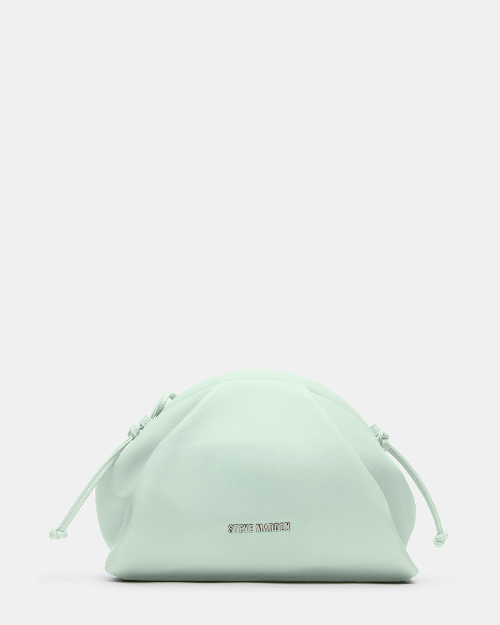 Side view of the pistachio handbag with chain strap
