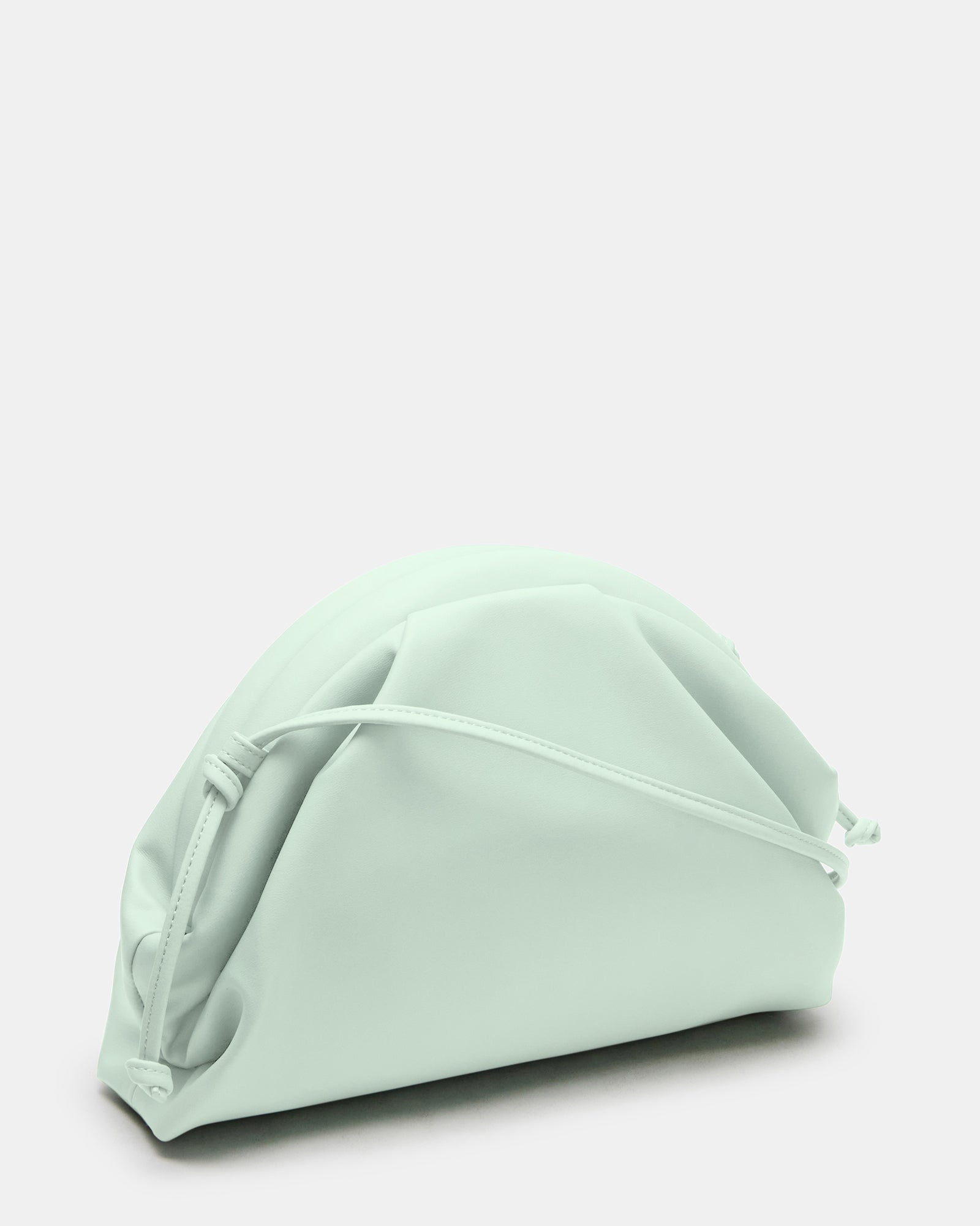 Front view of the pistachio handbag with crossbody strap