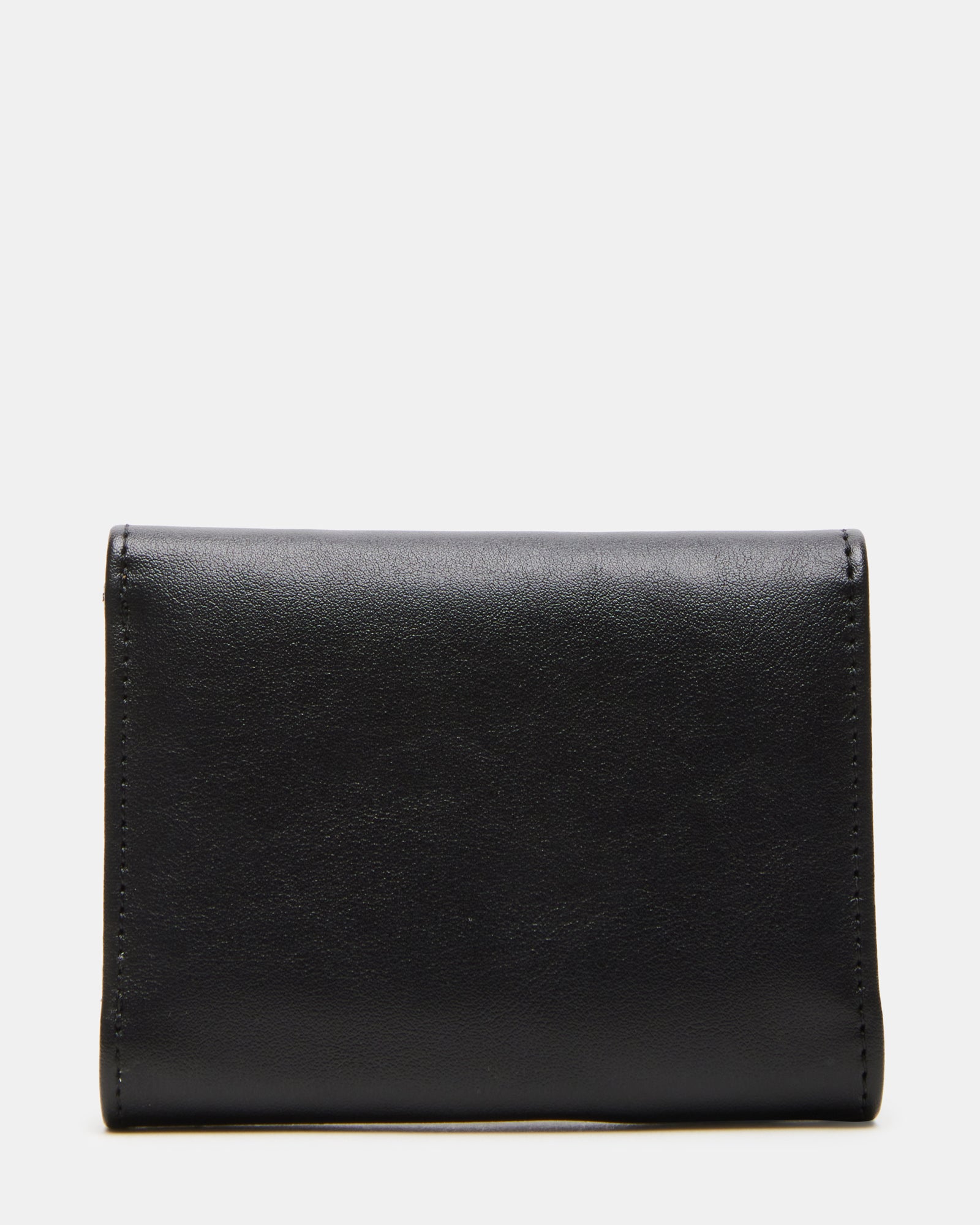 Slim mens bifold leather wallet closed, logo visible on front flap