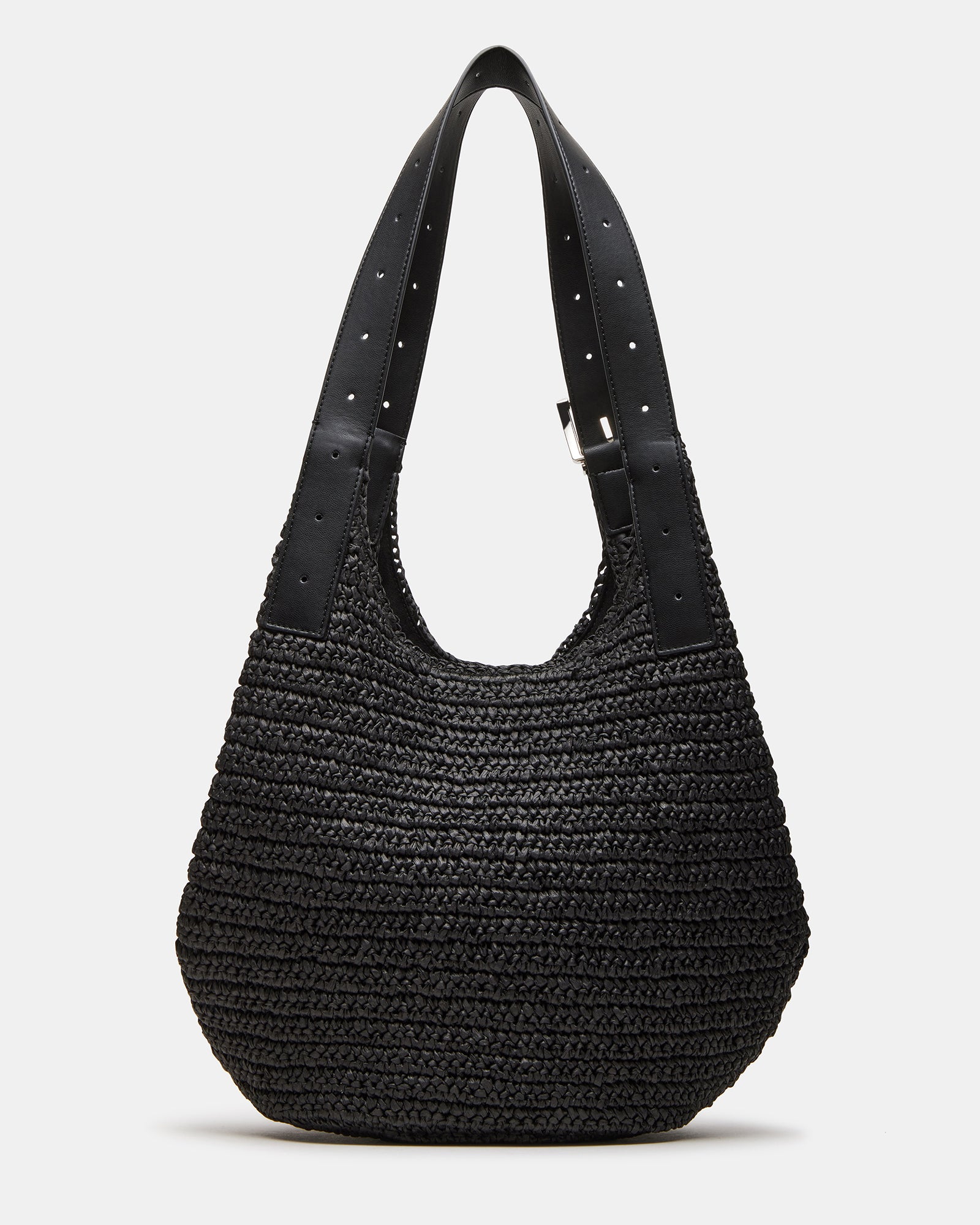 Side view of the suede hobo bag open to display interior compartments