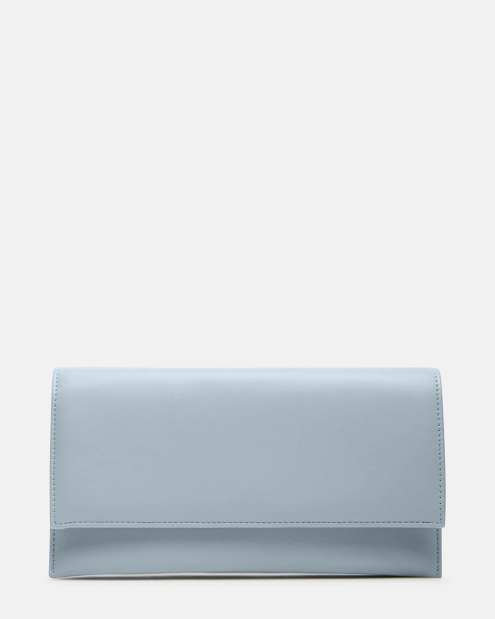 Top-angle view of the clutch bag with chain strap draped