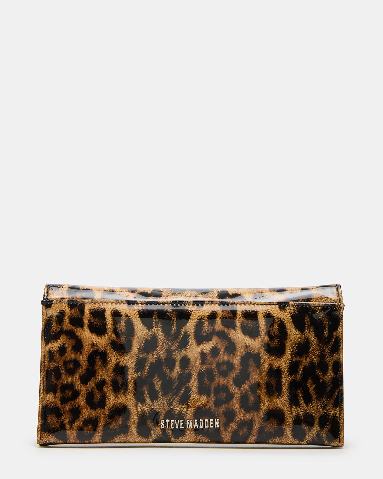 Close-up of the interior slip pocket and magnetic closure of the leopard print bag.