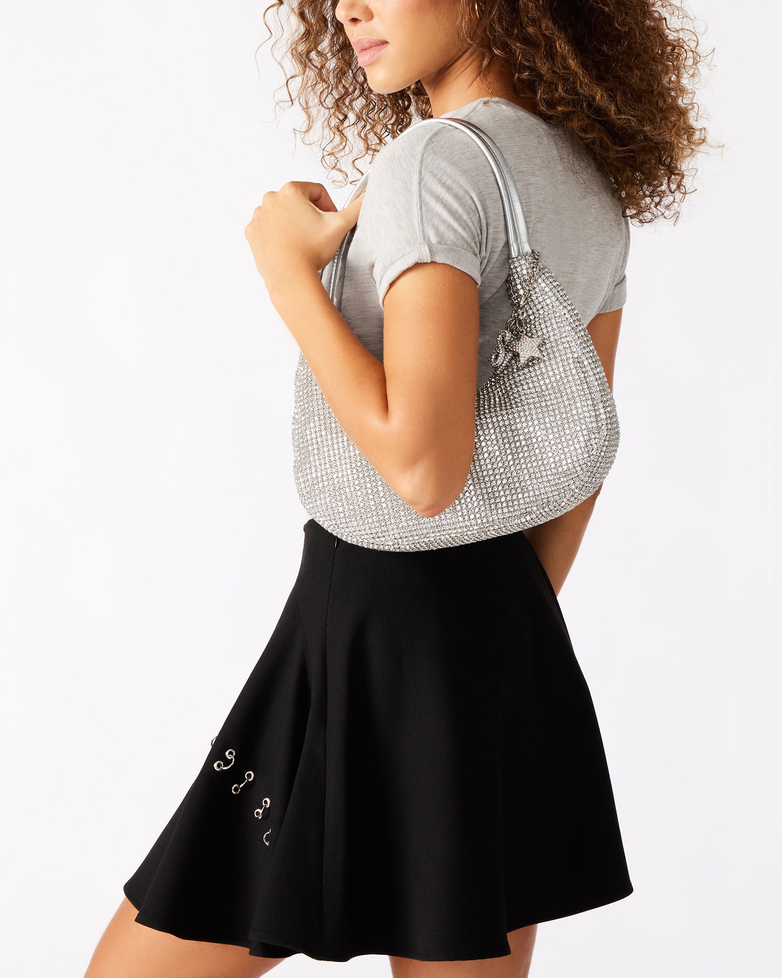 Close-up of Rhinestone Glam Shoulder Bag featuring rhinestone details