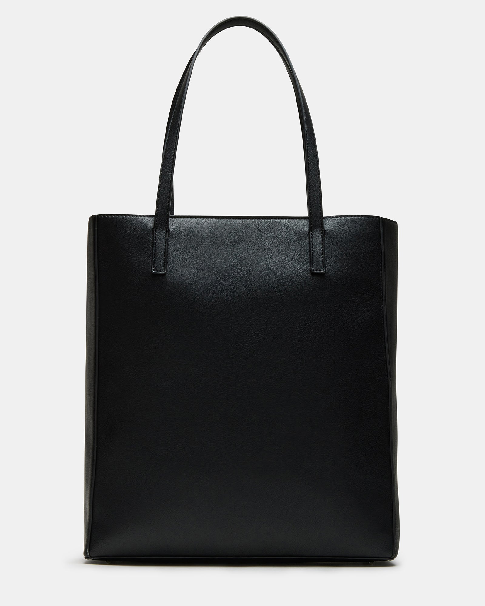 Interior angle showing compartments and patch pocket of black shoulder bag messenger bag.